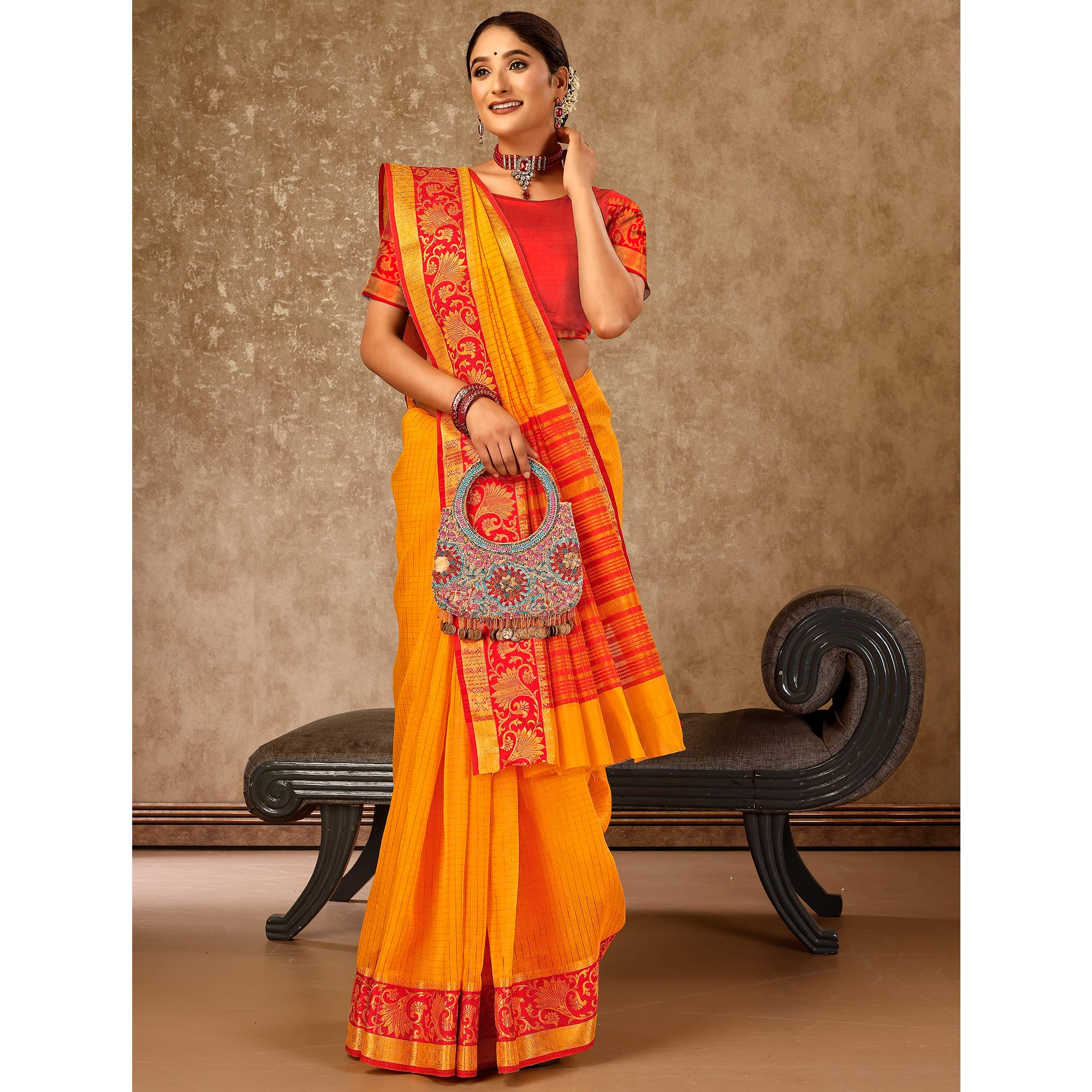Mustard Zari Woven Cotton Silk Saree