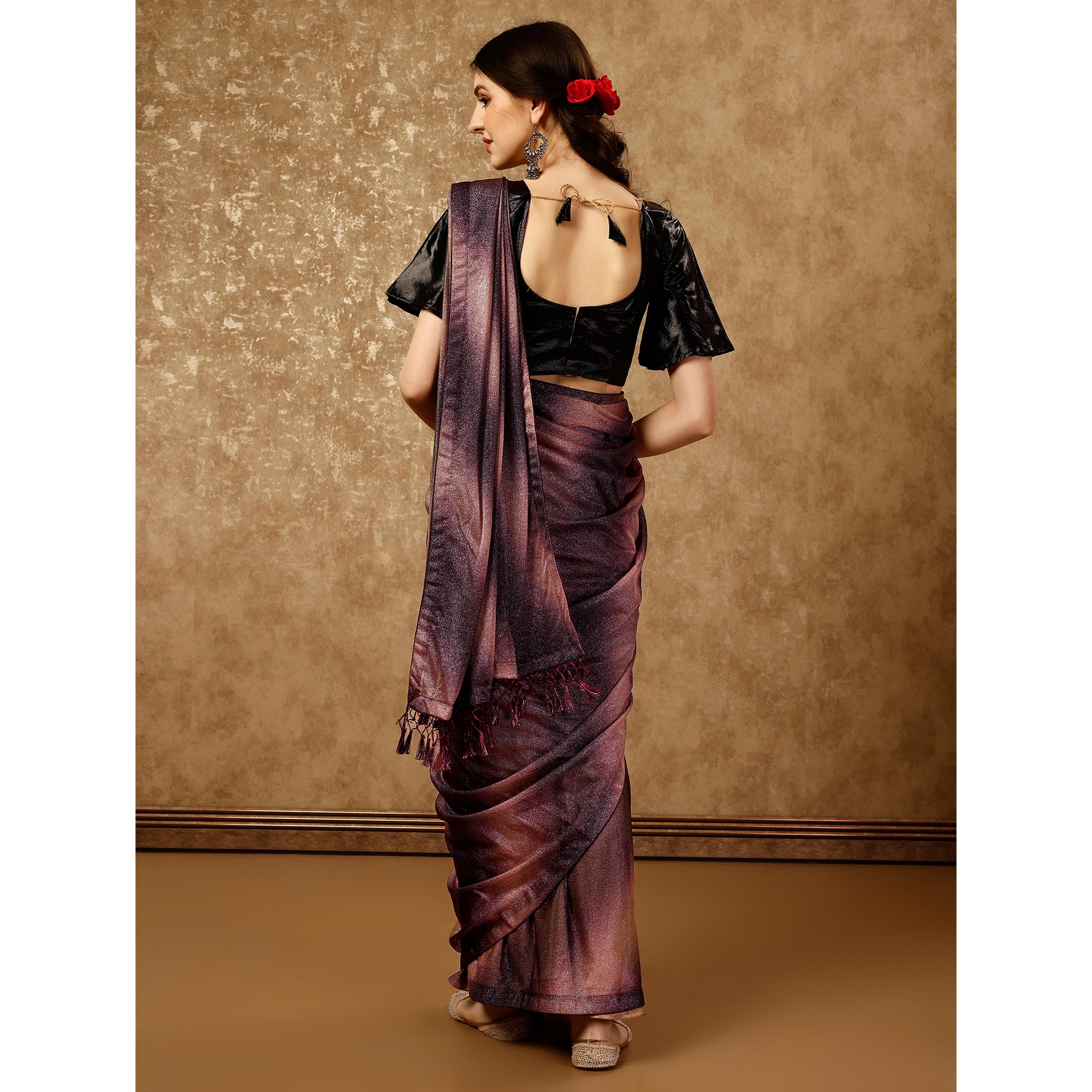 Purple Ombre Printed Lycra Ready To Wear Saree