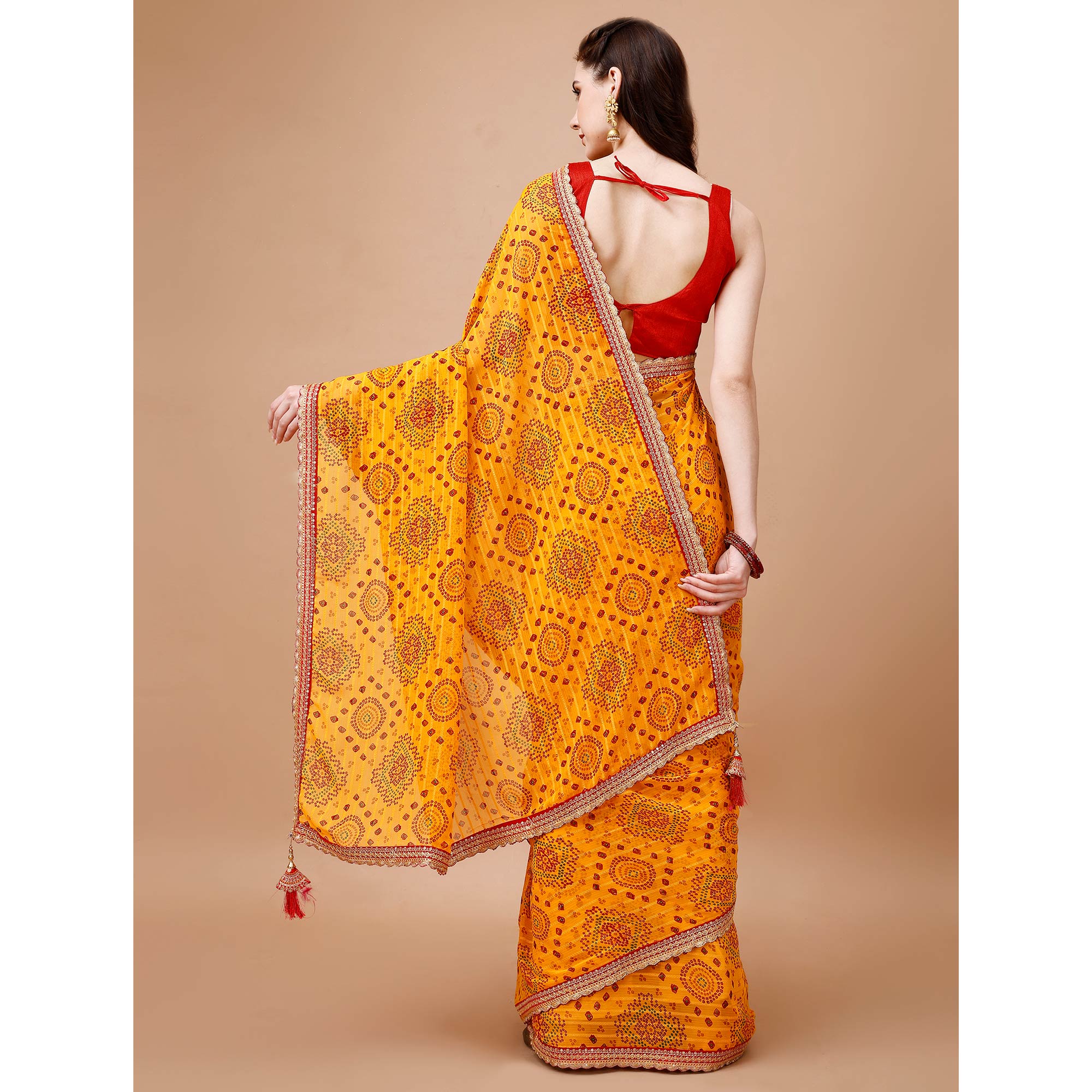 Yellow Bandhani Printed Georgette Saree