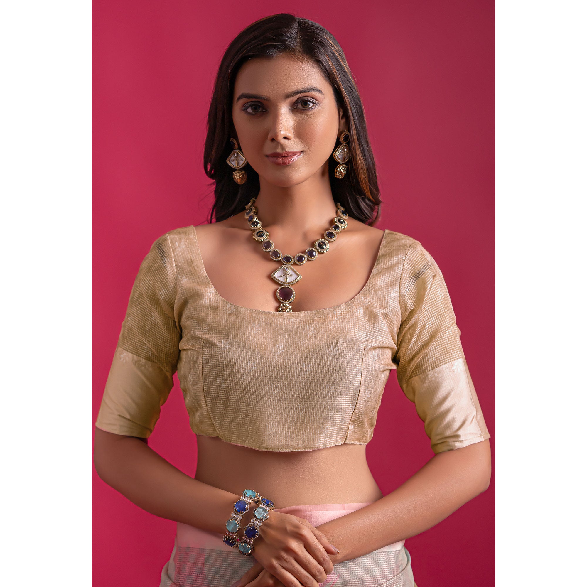 Peach Floral Digital Printed Linen Saree With Woven Border