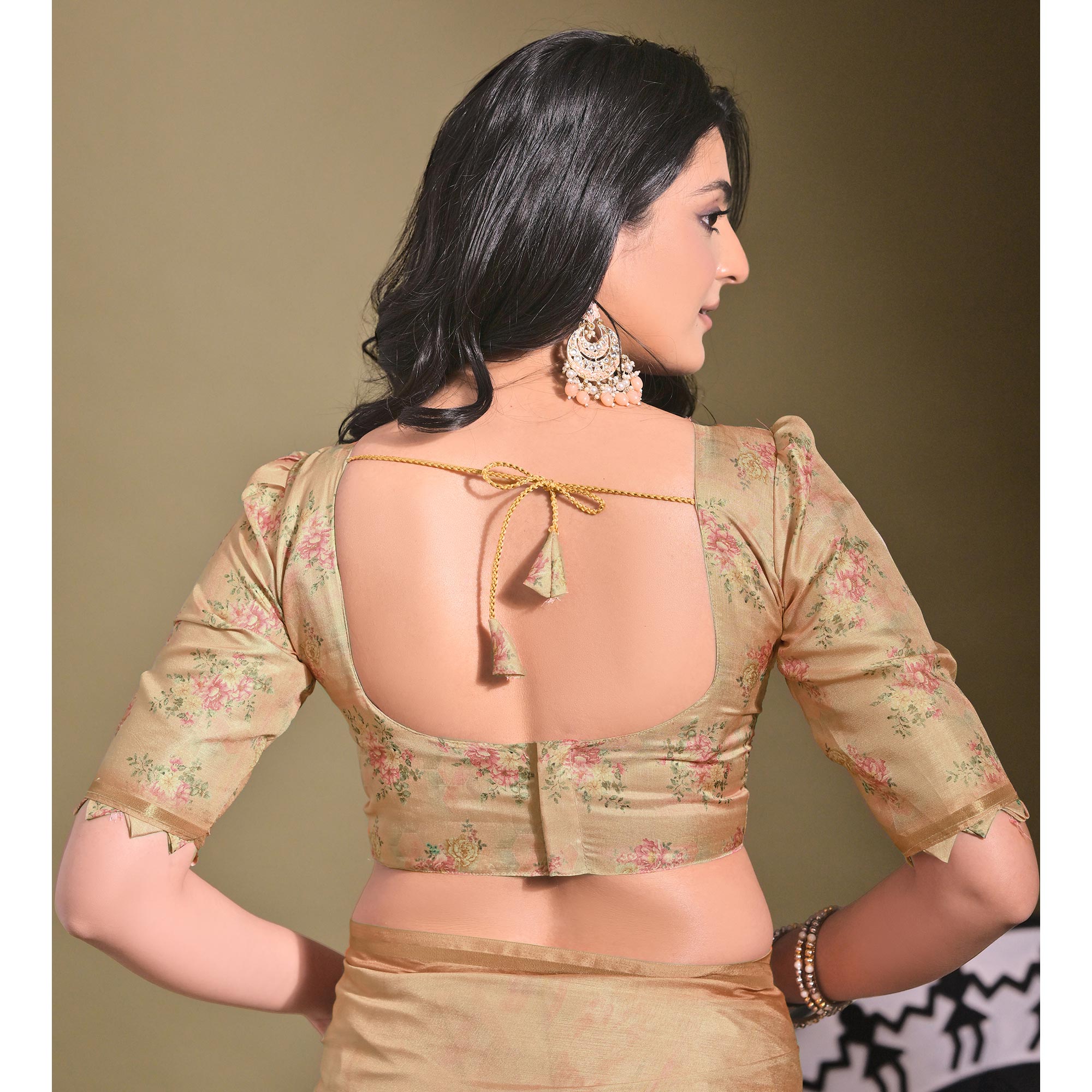 Orange Floral Digital Printed Tussar Silk Saree