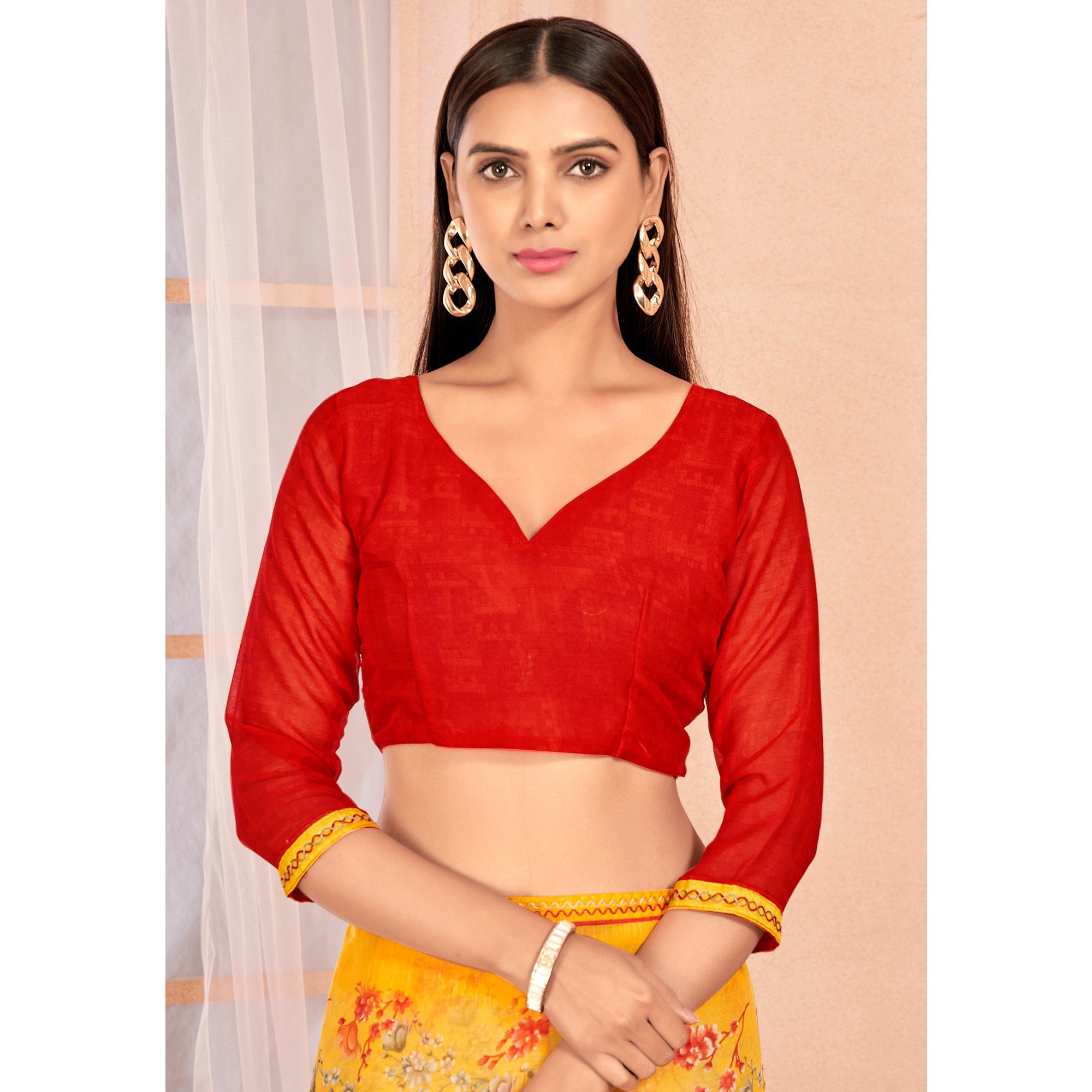 Yellow Floral Printed Chiffon Saree With Lace Border