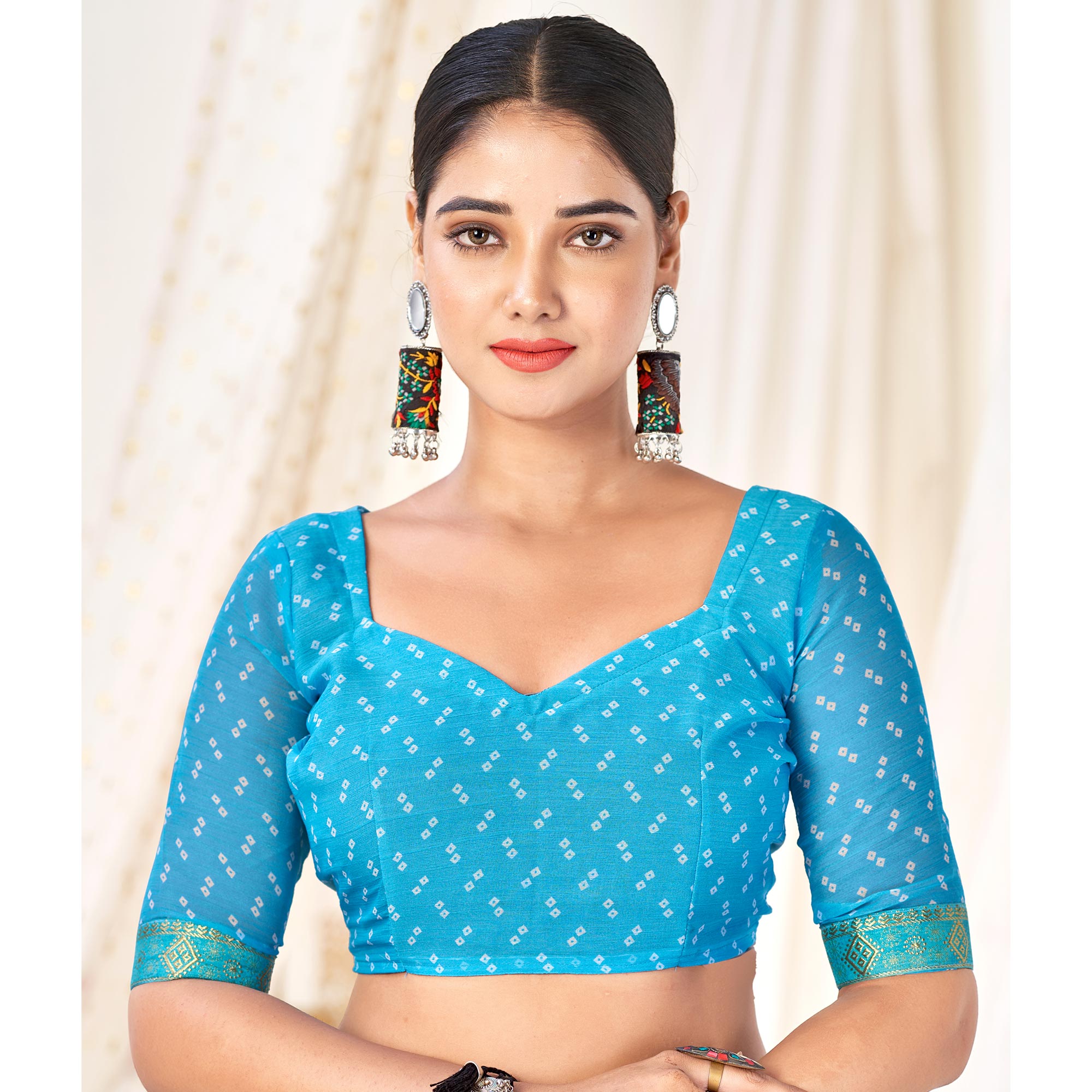 Blue Bandhani Printed Chiffon Saree