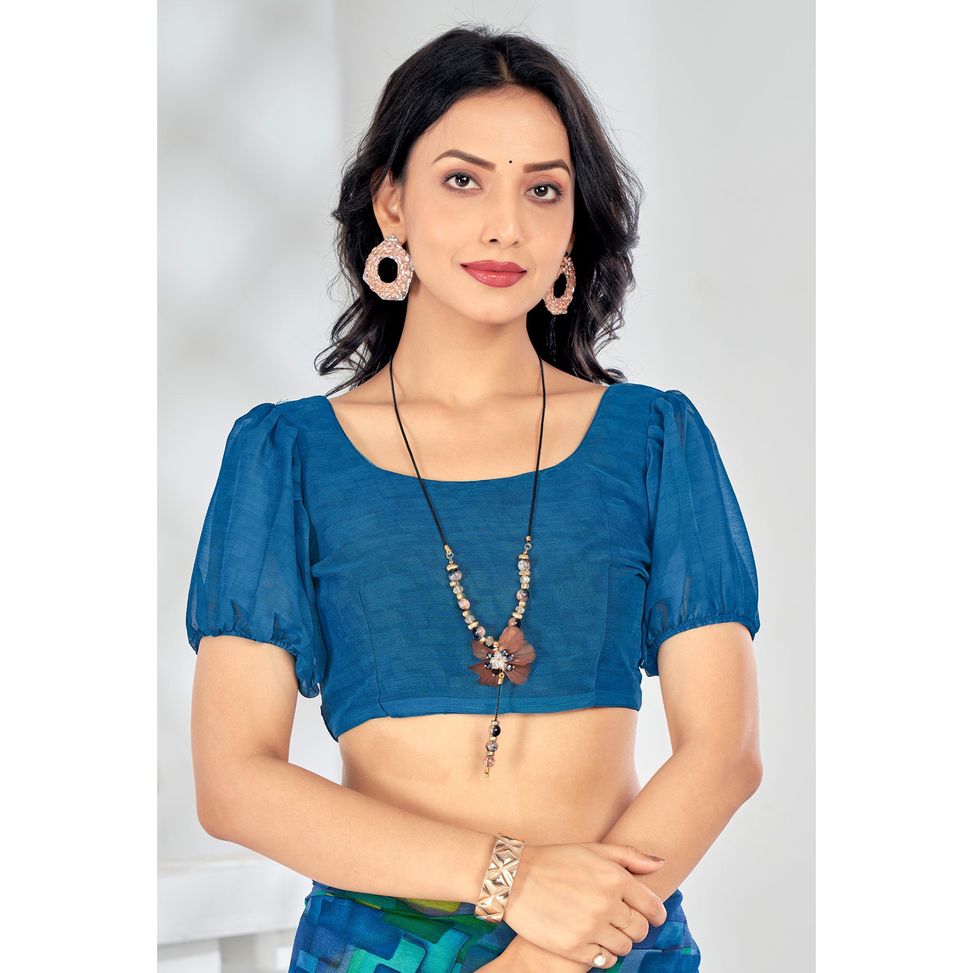 Blue Printed Chiffon Saree