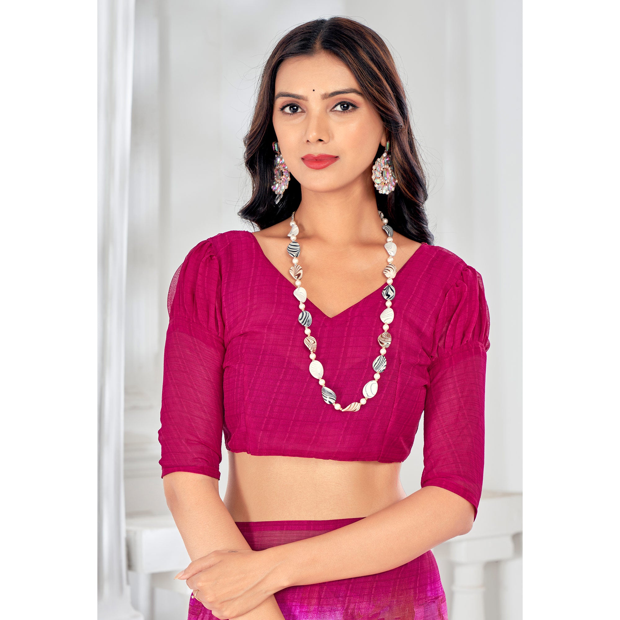 Pink Printed Chiffon Saree