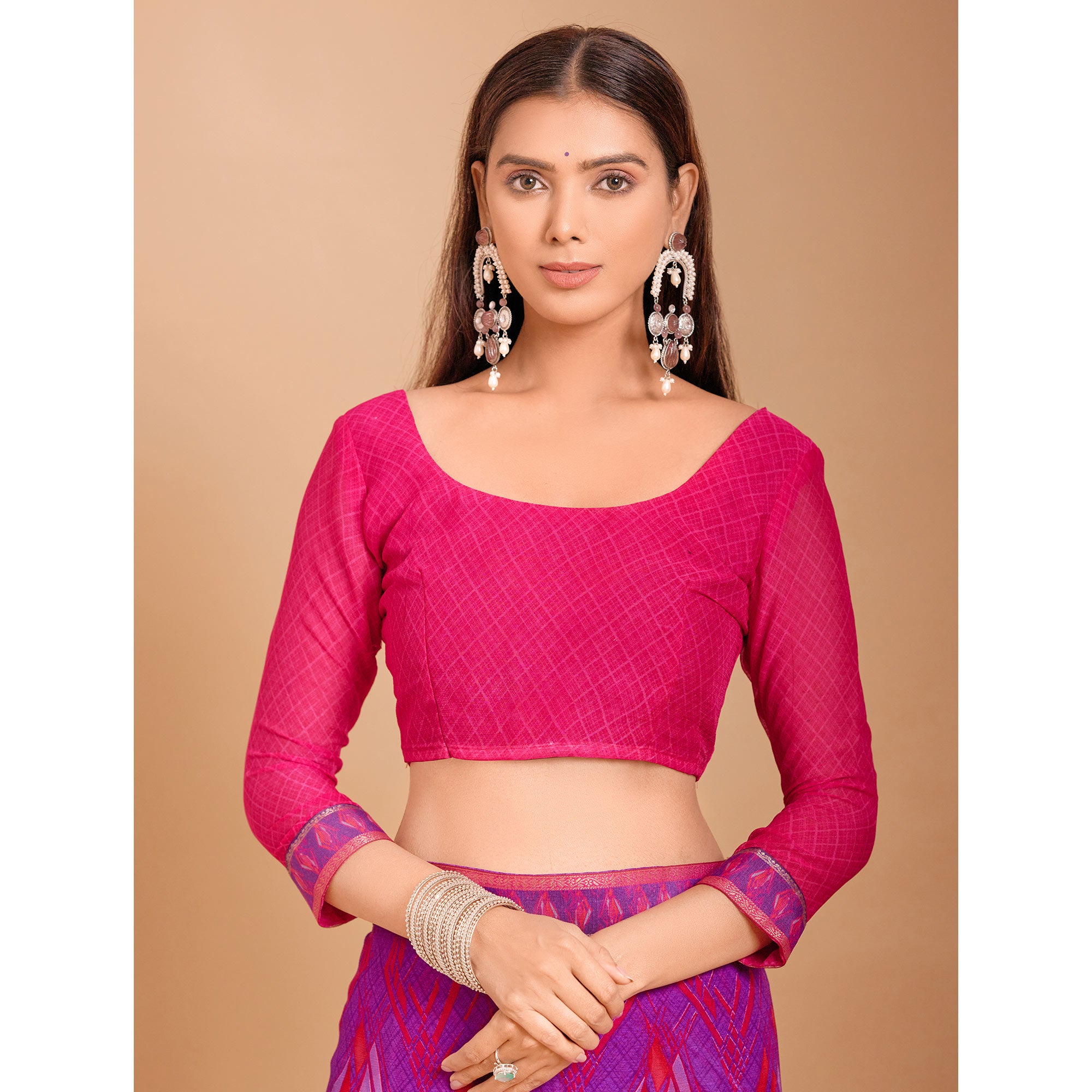 Purple Geometric Printed Chiffon Saree