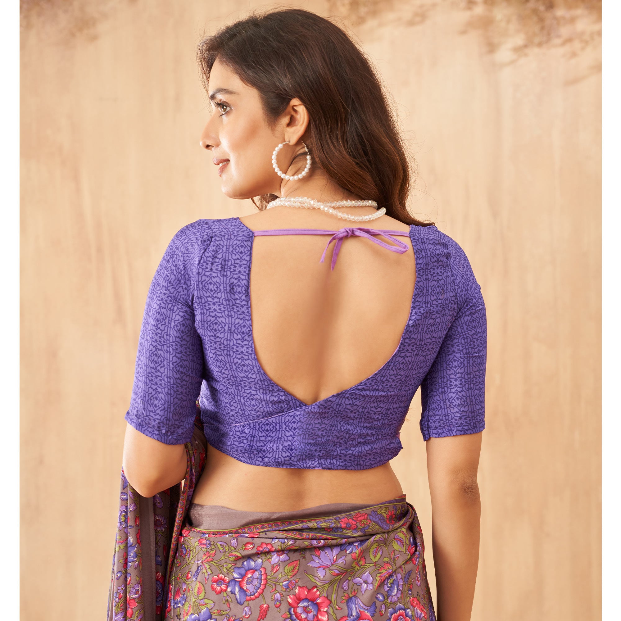 Purple Floral Printed Crepe Saree