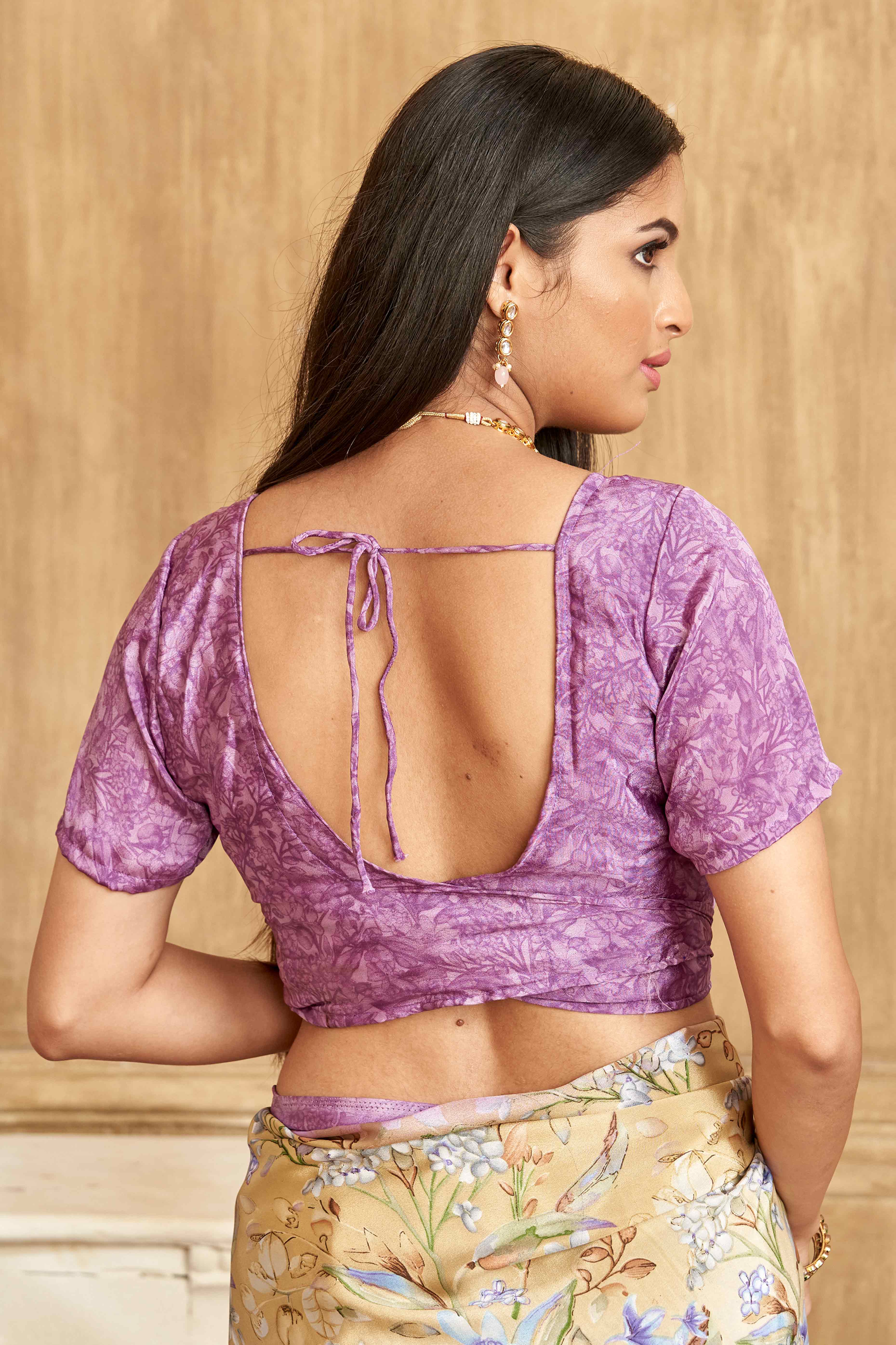 Purple Floral Printed Crepe Silk Saree