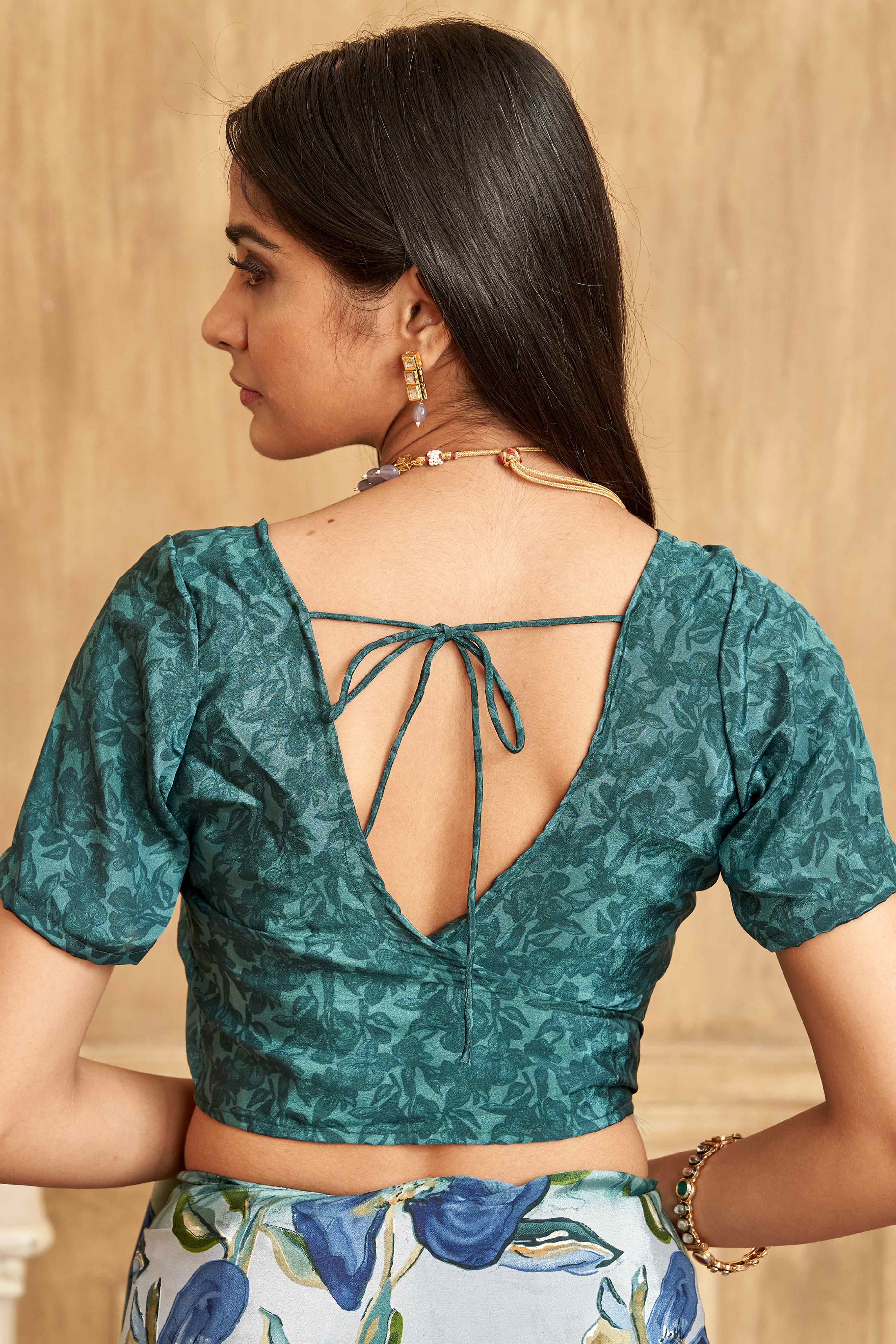 Sea Green Floral Printed Crepe Silk Saree