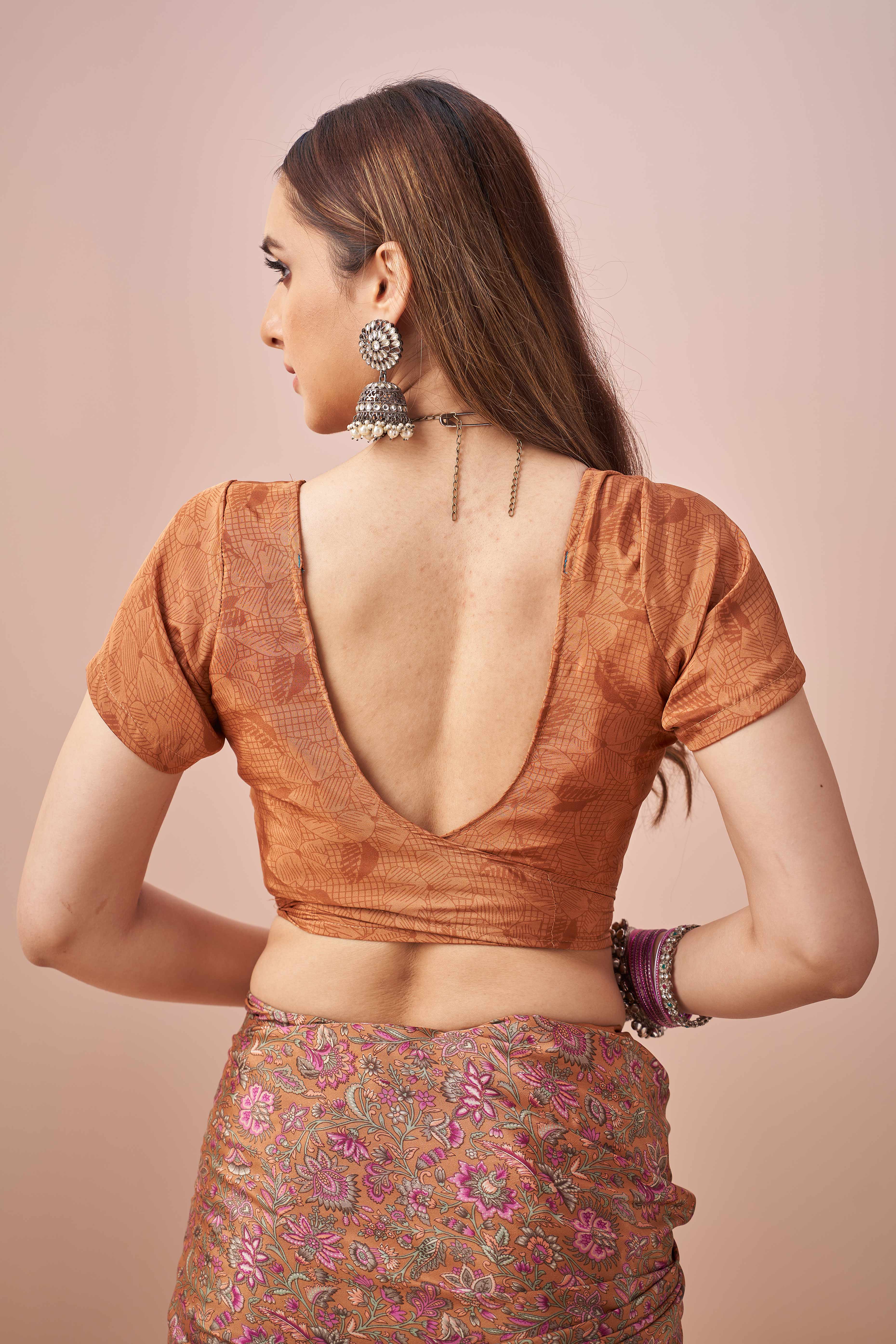 Brown Crepe Silk Saree Adorned With Artistic Floral Digital Print Work