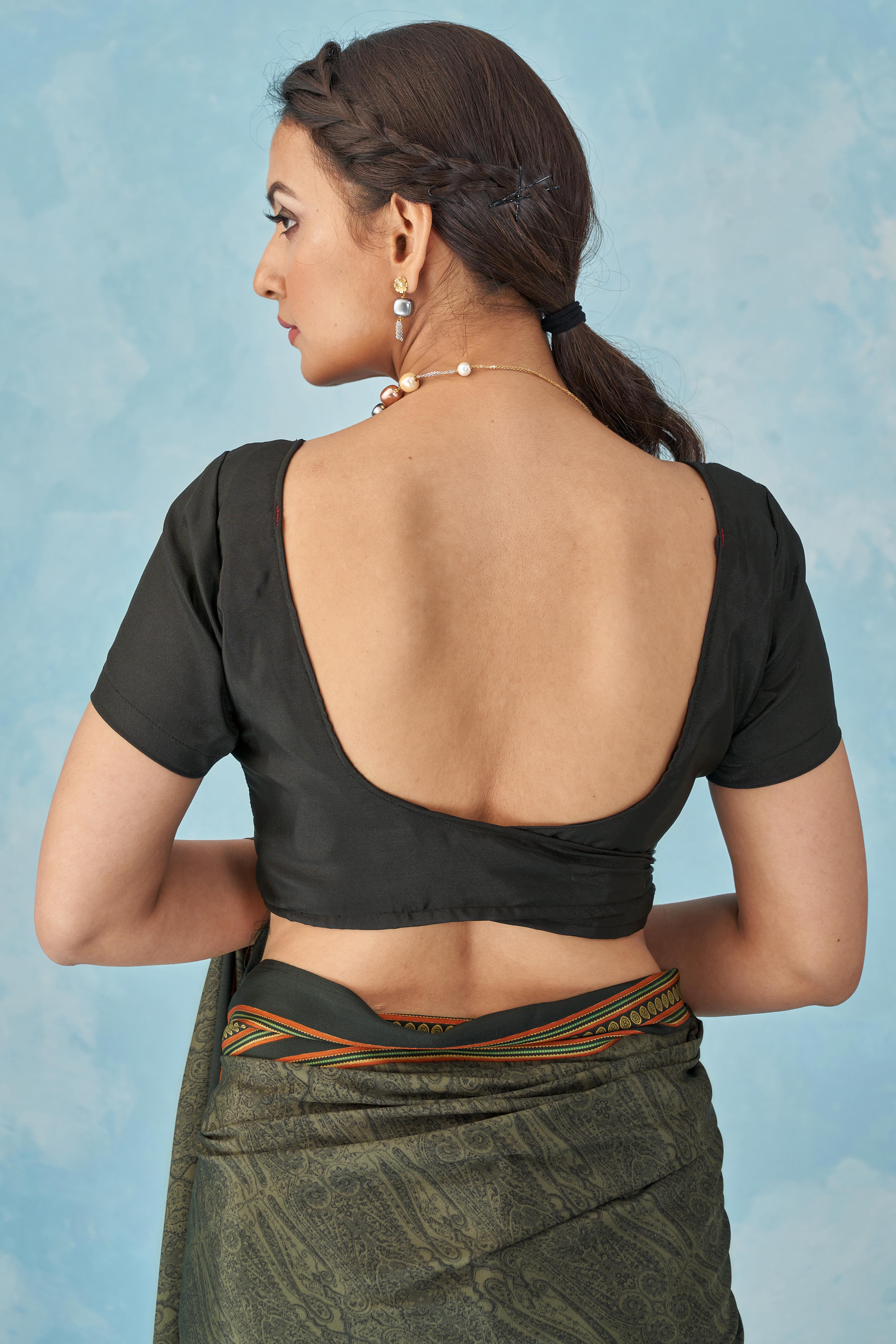 Lightweight Olive Paisley Printed Saree in Luxurious Silk Crepe