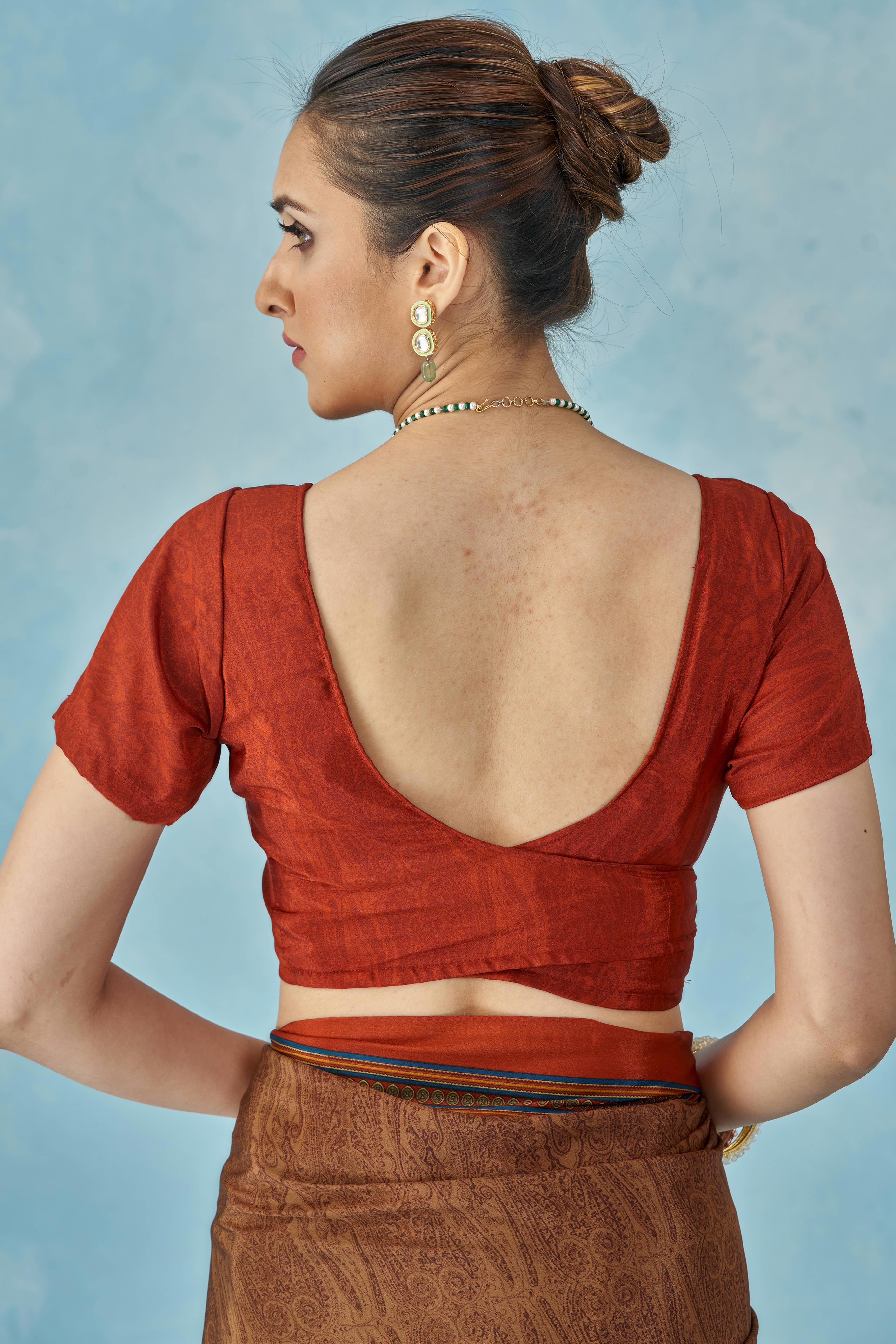 Lightweight Brown Paisley Printed Saree in Luxurious Silk Crepe