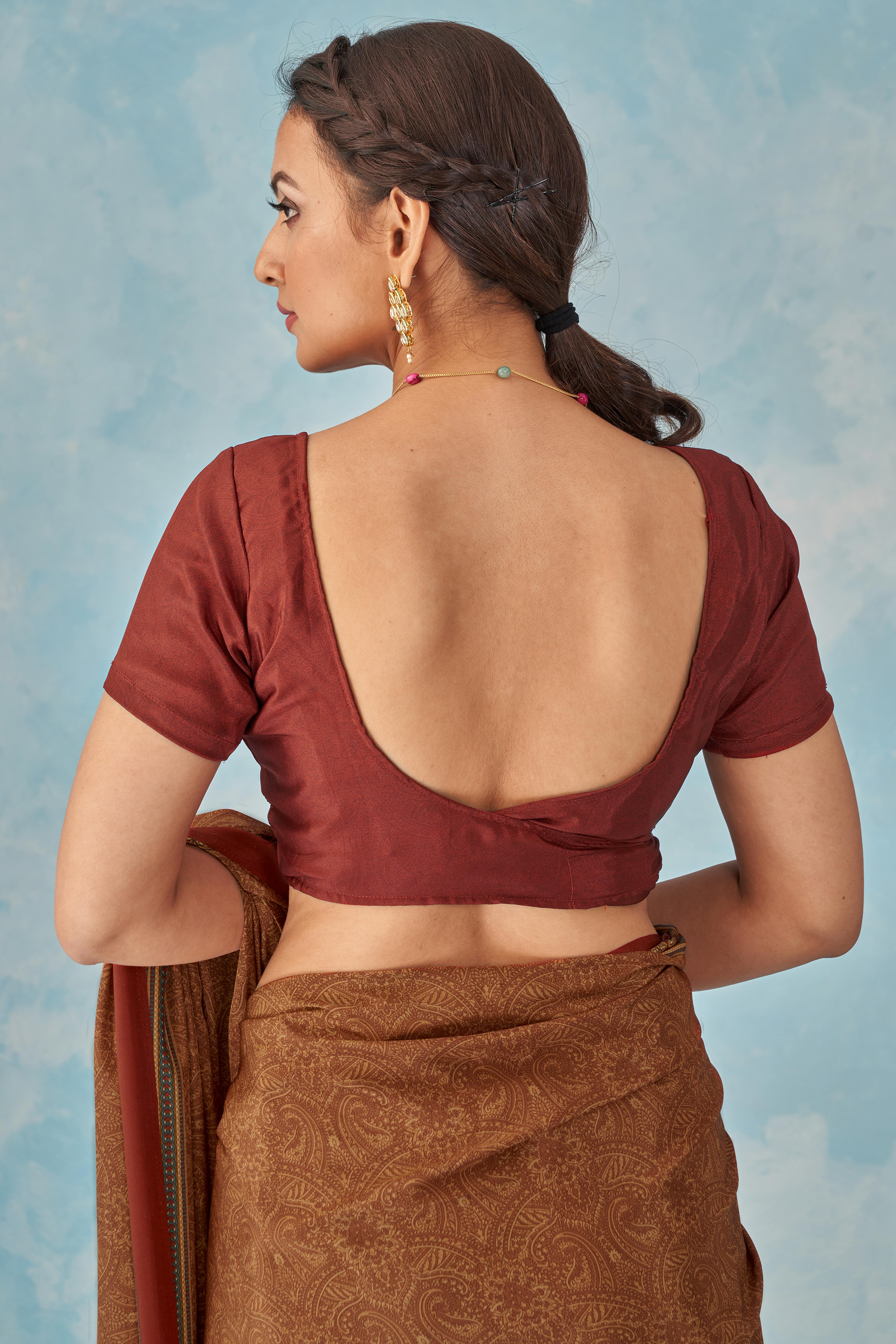 Lightweight Peach Paisley Printed Saree in Luxurious Silk Crepe