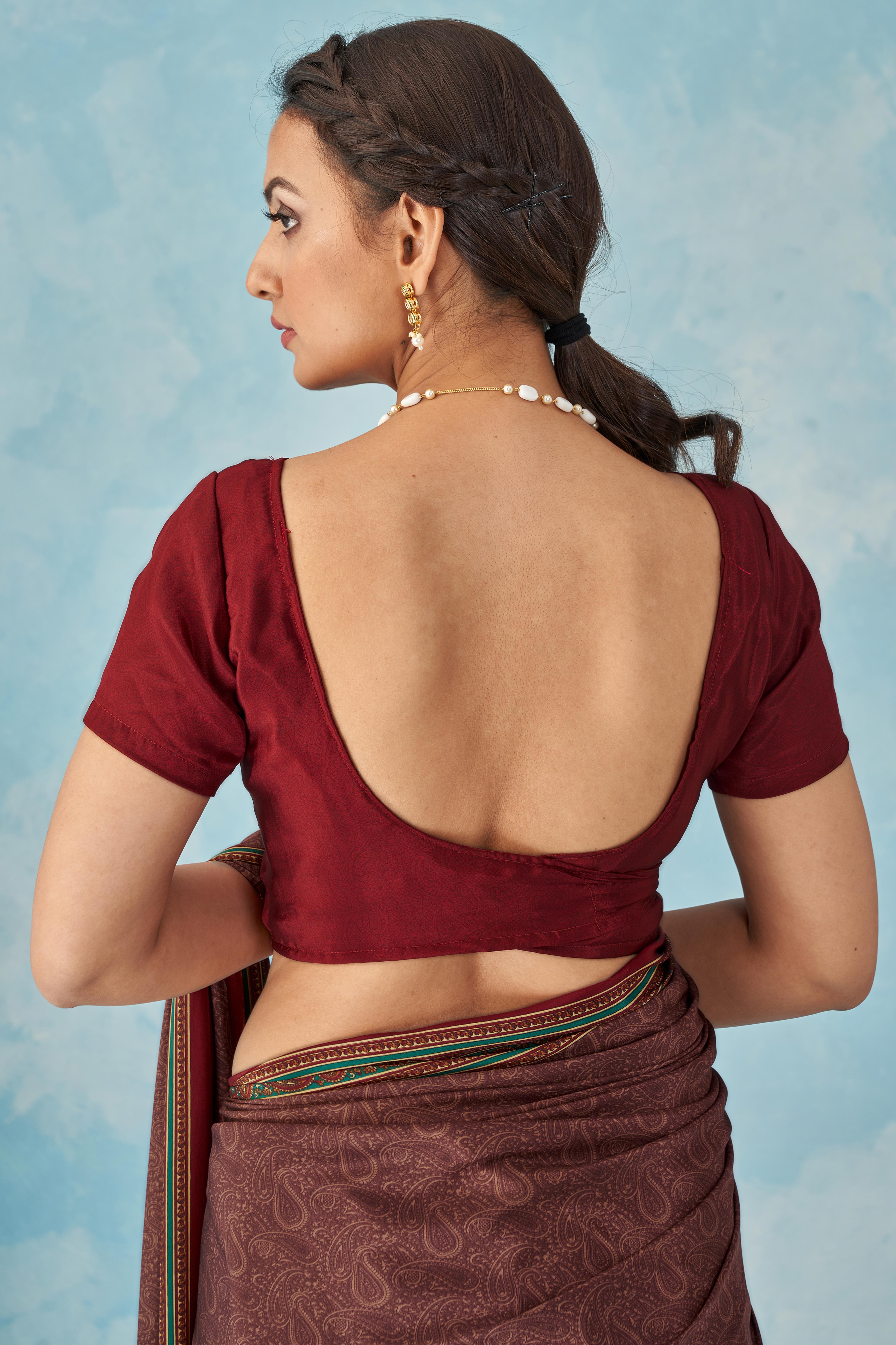 Lightweight Maroon Paisley Printed Saree in Luxurious Silk Crepe