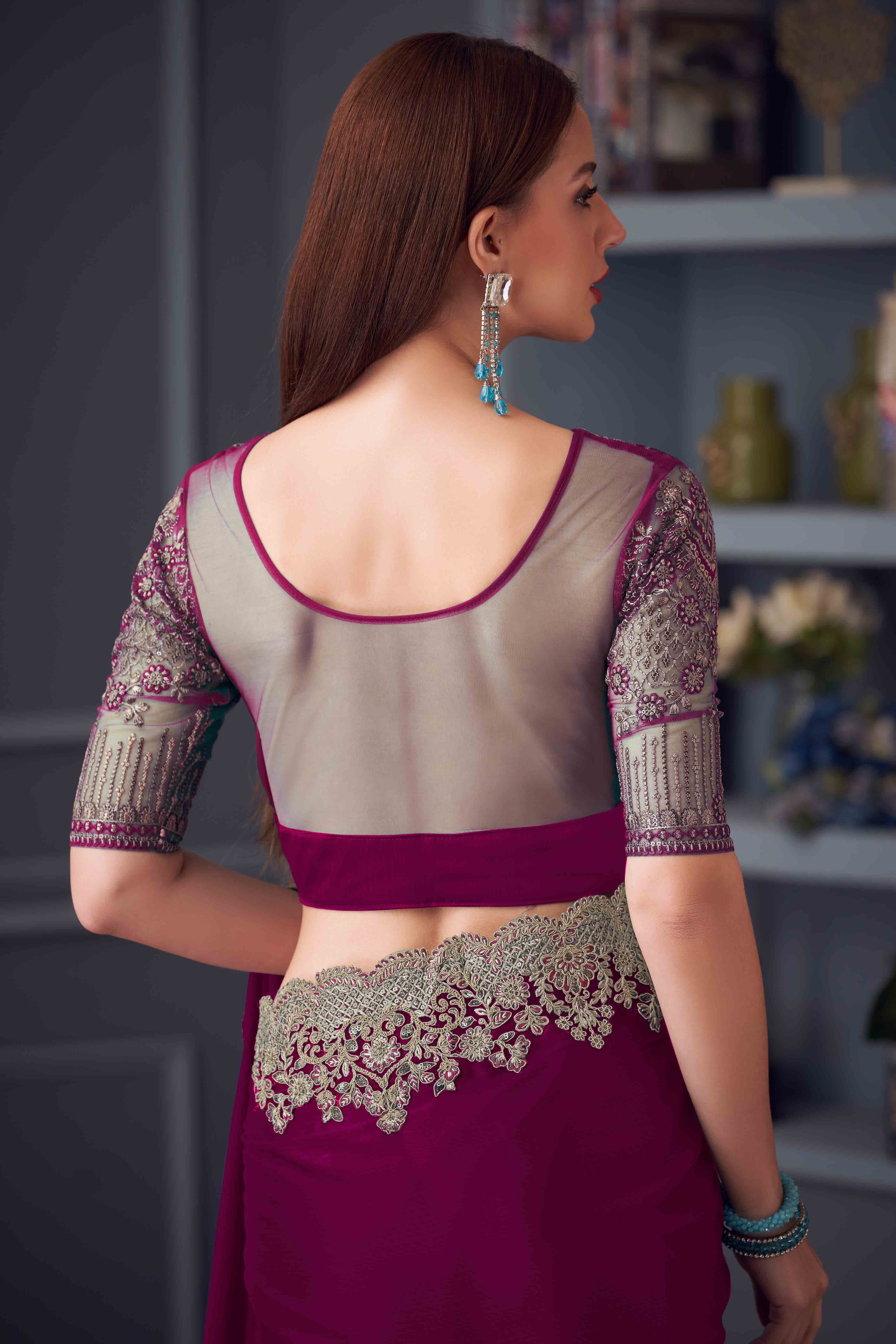 Purple Chiffon Saree with Embellished Border