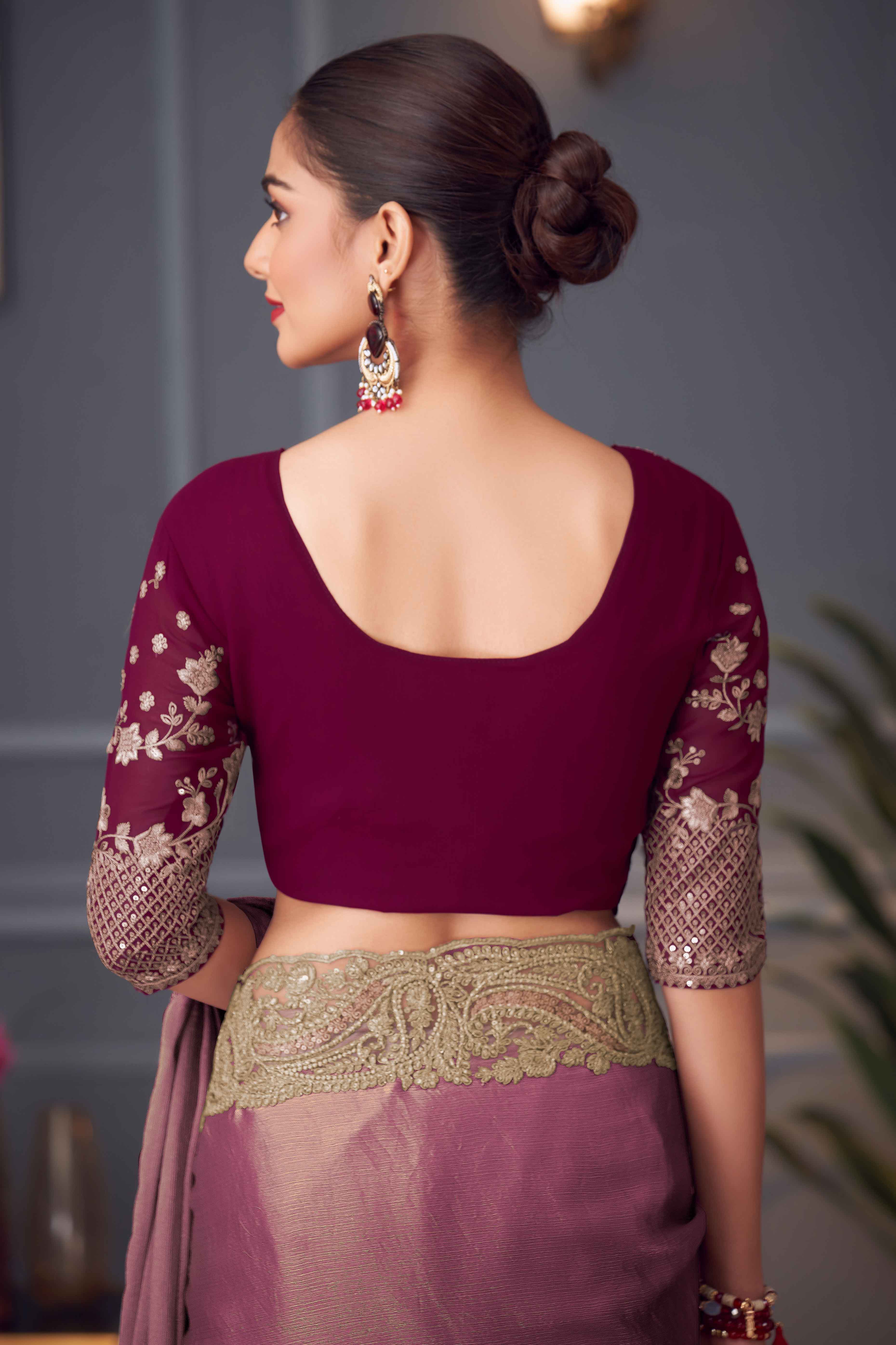 Mauve Partywear Chiffon Saree with Ornate Border Detailing