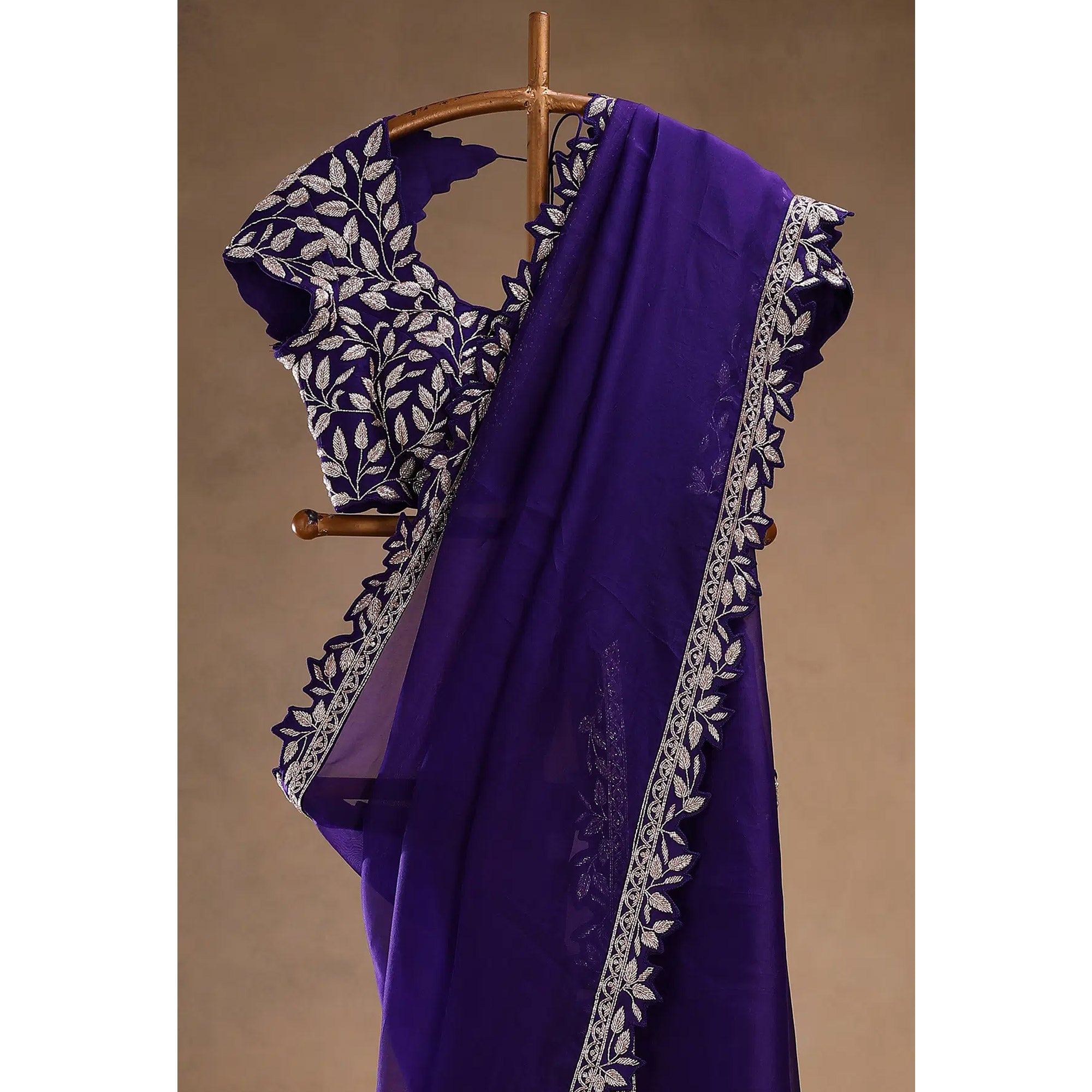 Royal Purple Satin Saree Adorned With Gleaming Sequins Embroidery & Elegant Solid Finish