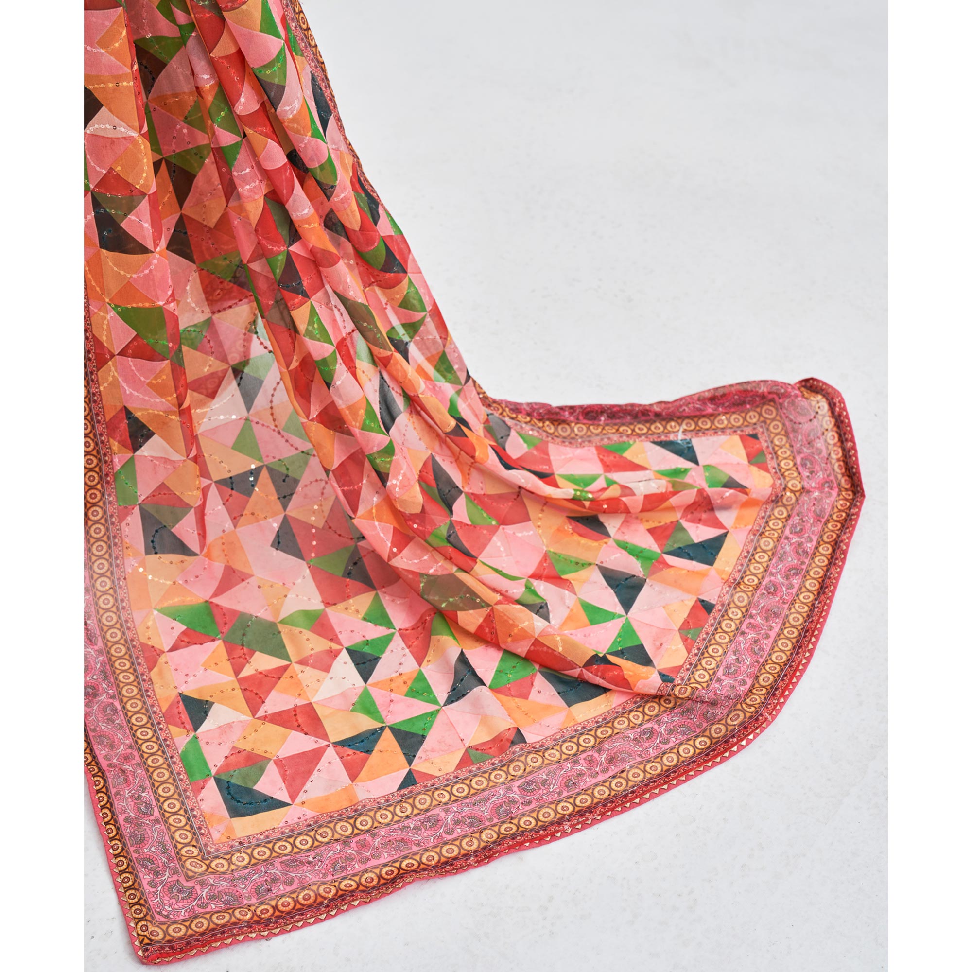 Multicolor Sequins Embroidered Georgette Saree