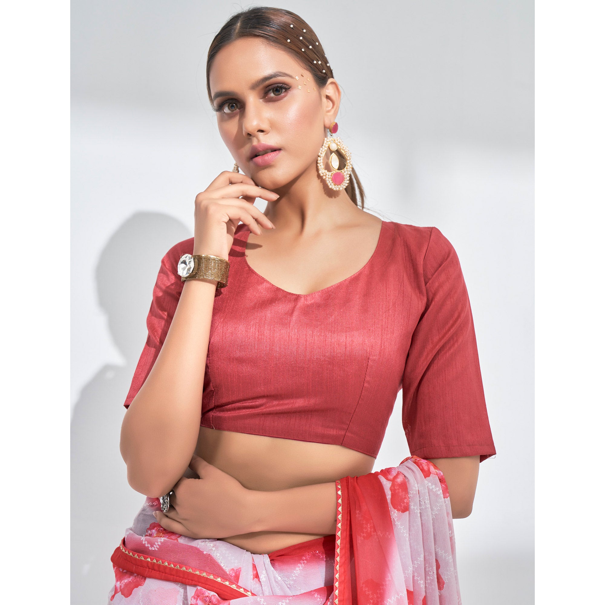 White And Pink Sequins Embroidered Georgette Saree