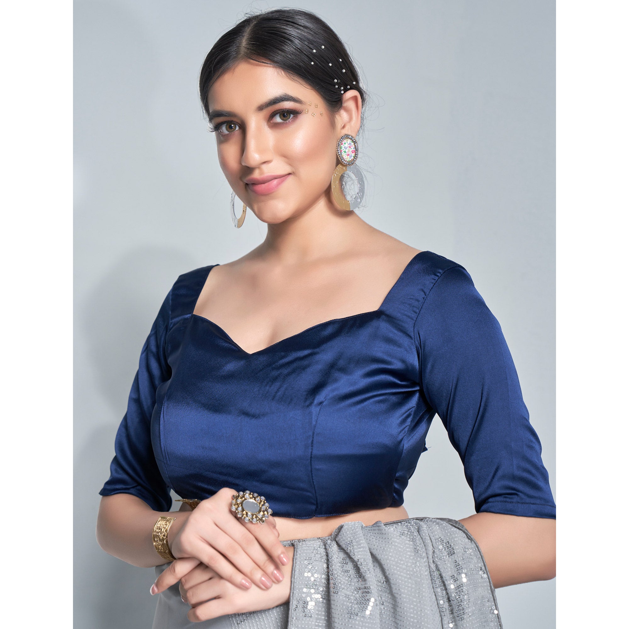 Grey Sequins Embroidered Georgette Saree
