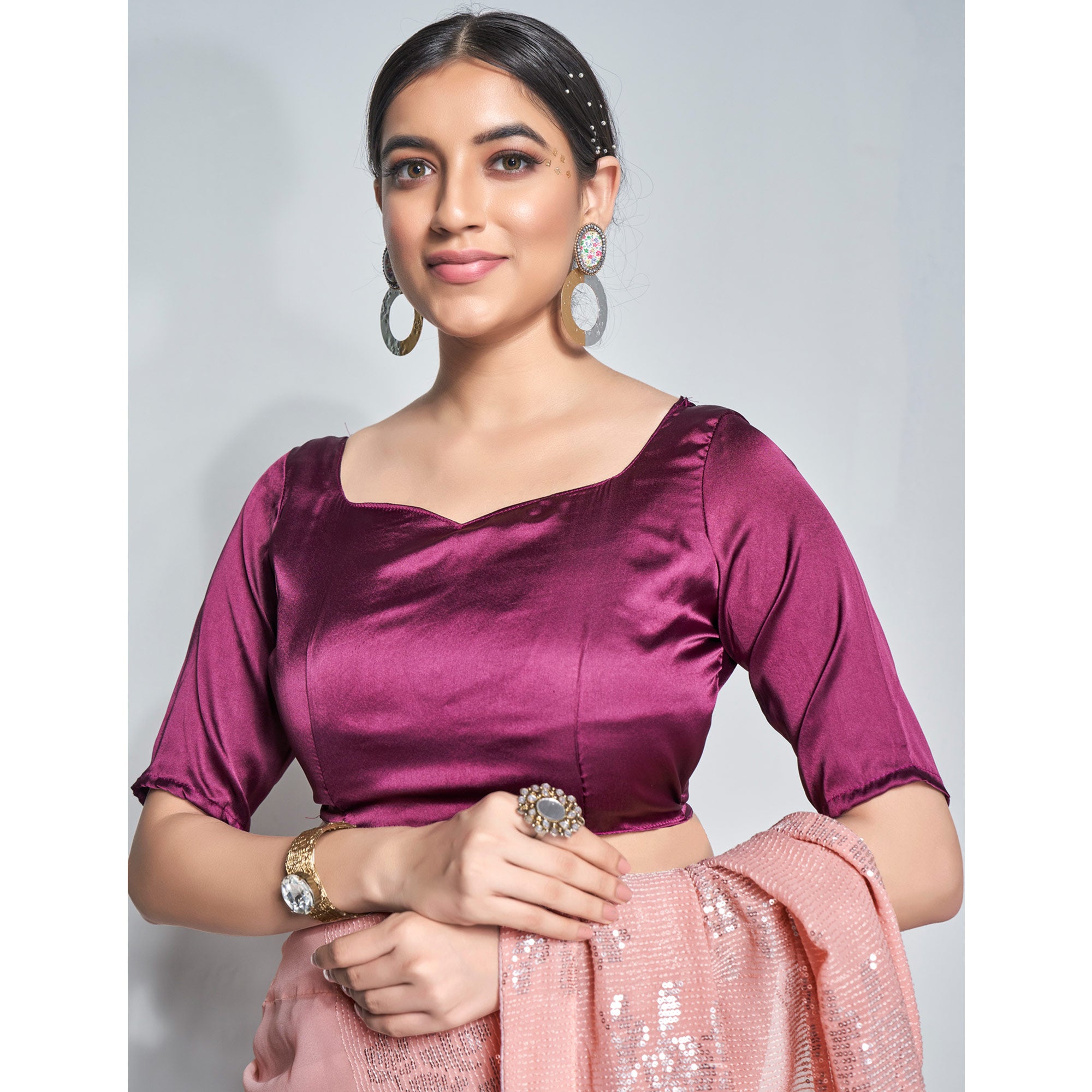 Peach Sequins Embroidered Georgette Saree