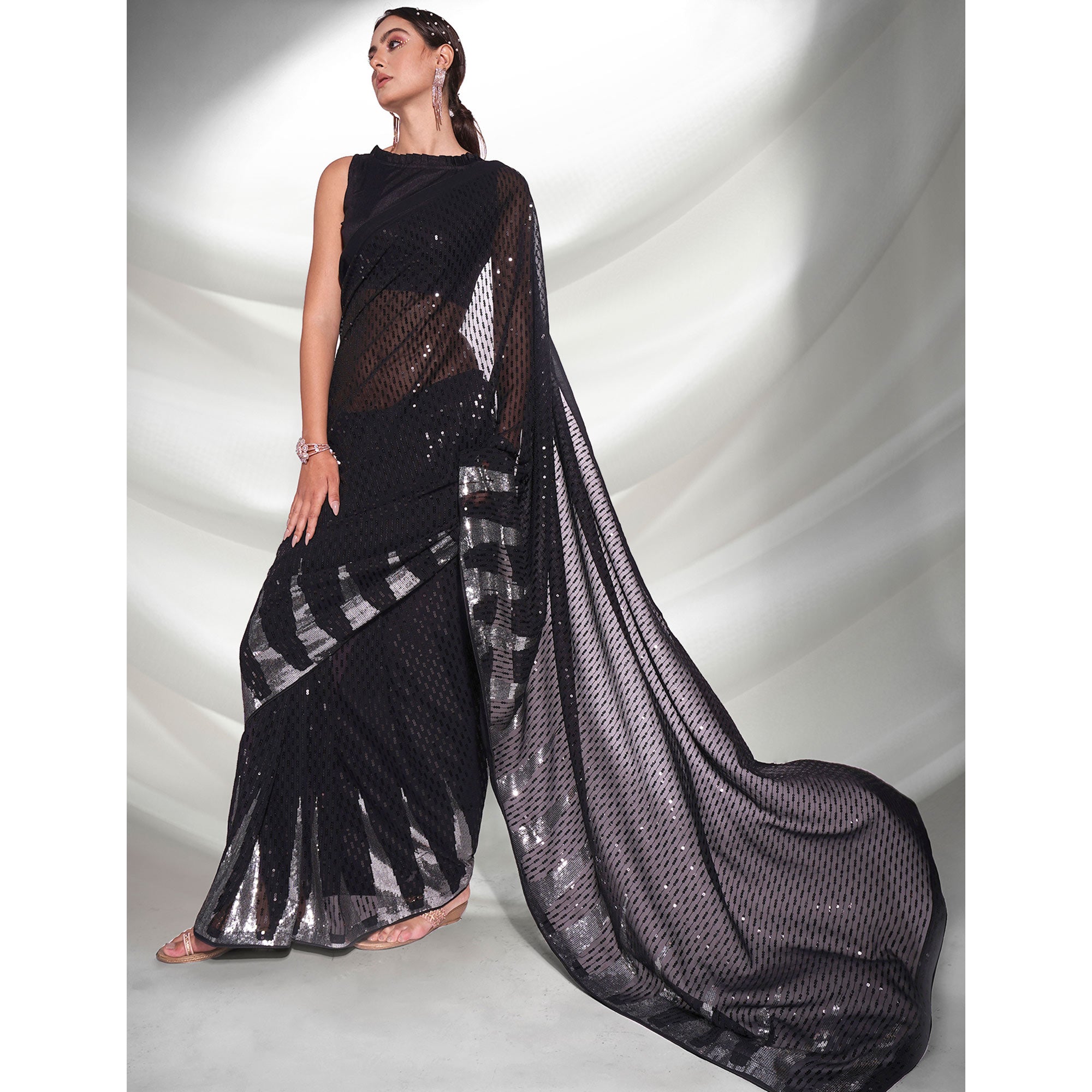 Black Sequins Embroidered Georgette Saree