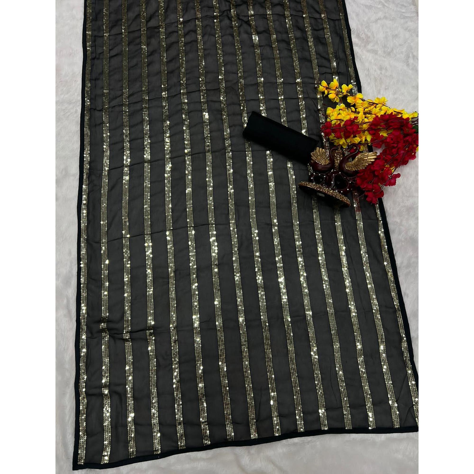 Black Sequins Embroidered Georgette Saree
