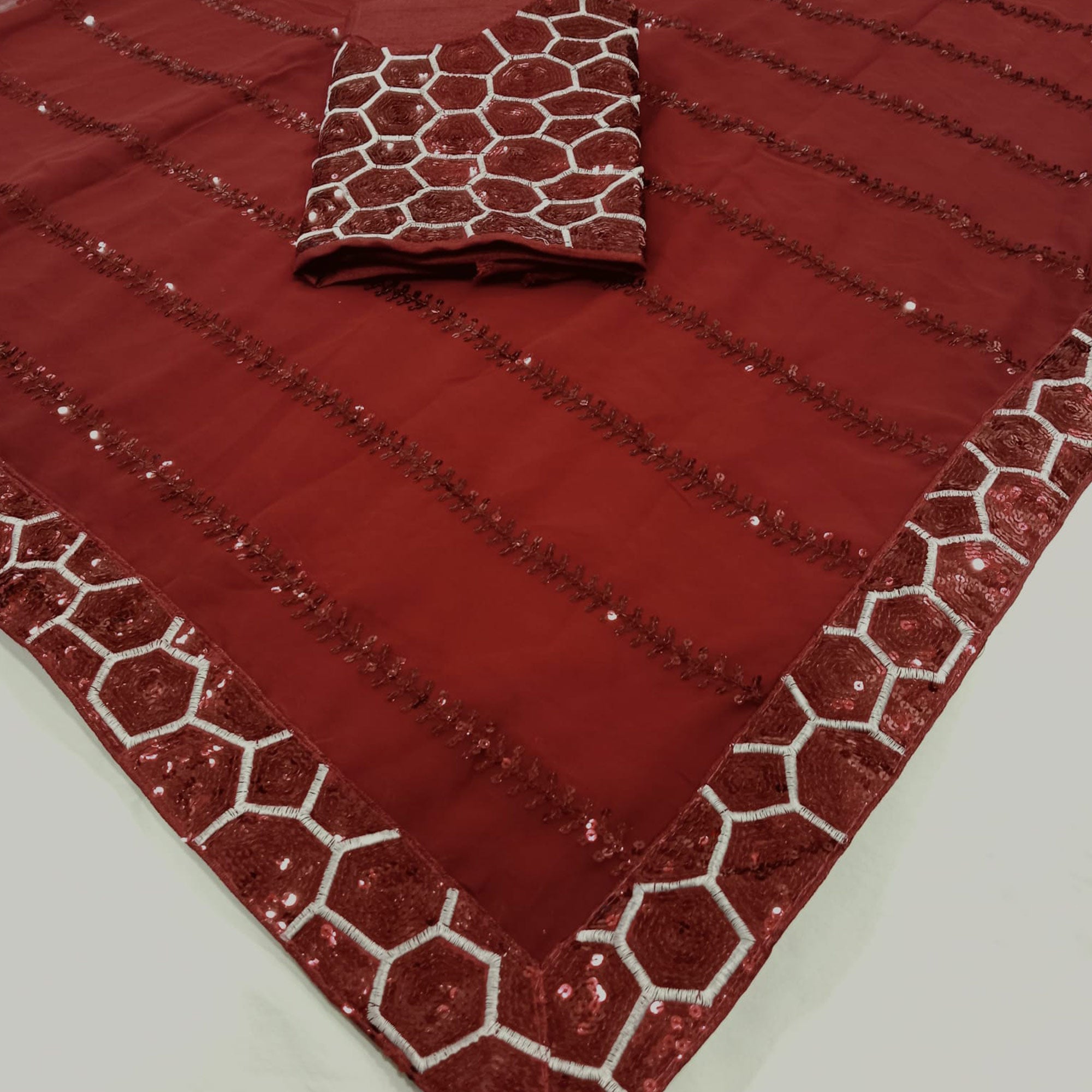 Maroon Sequins Embroidered Georgette Saree