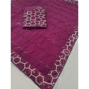 Wine Sequins Embroidered Georgette Saree