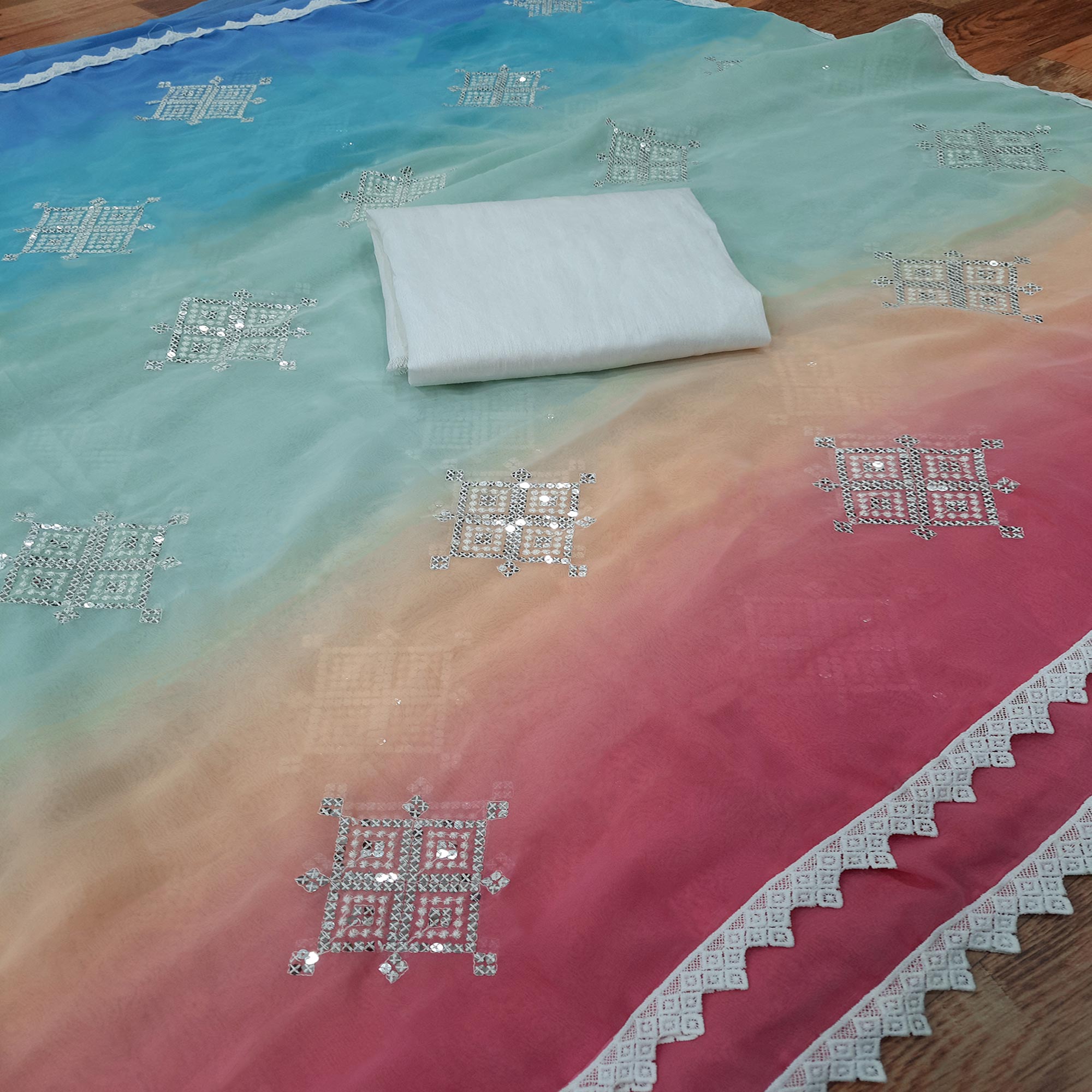 Multicolor Sequins Embroidered Georgette Saree