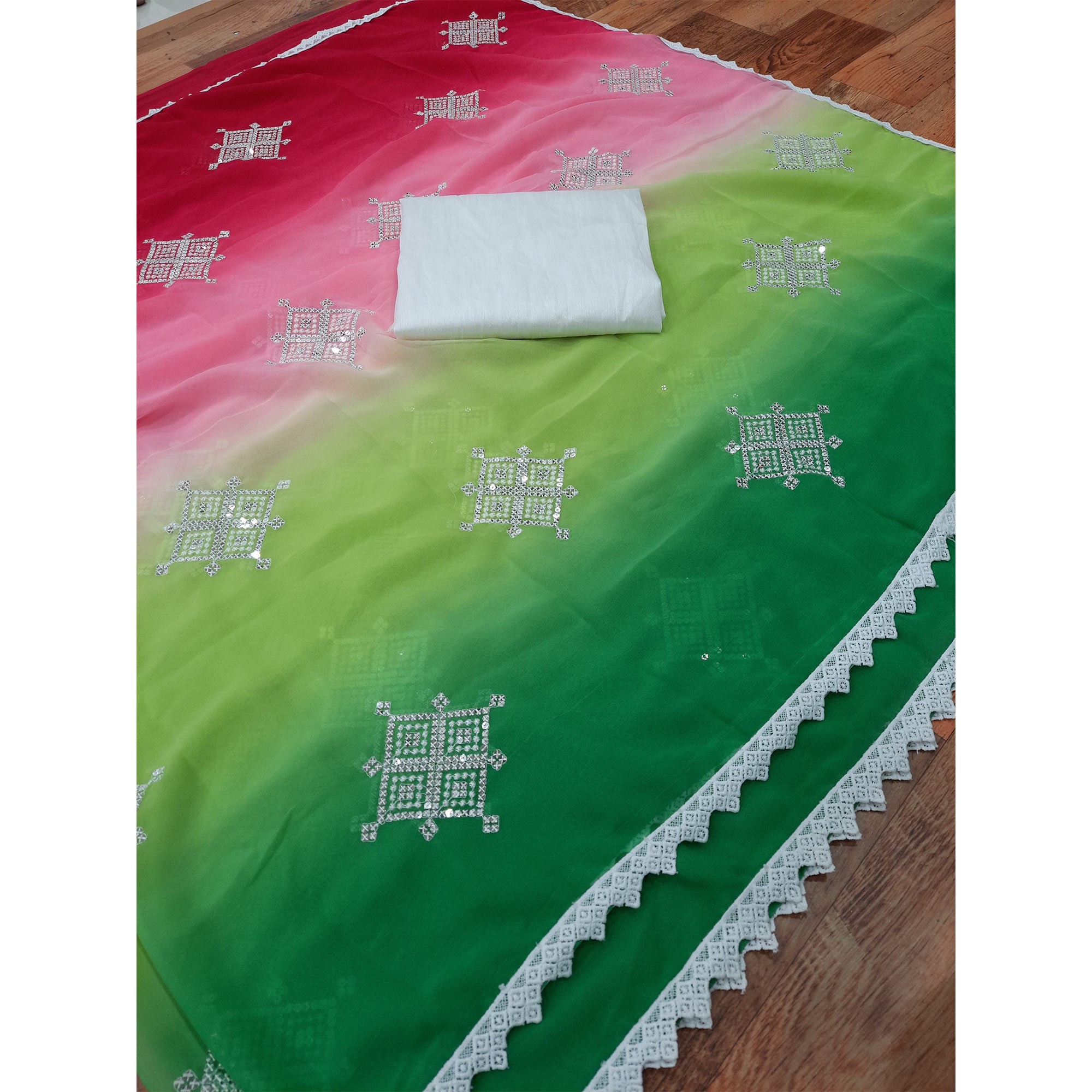 Multicolor Sequins Embroidered Georgette Saree