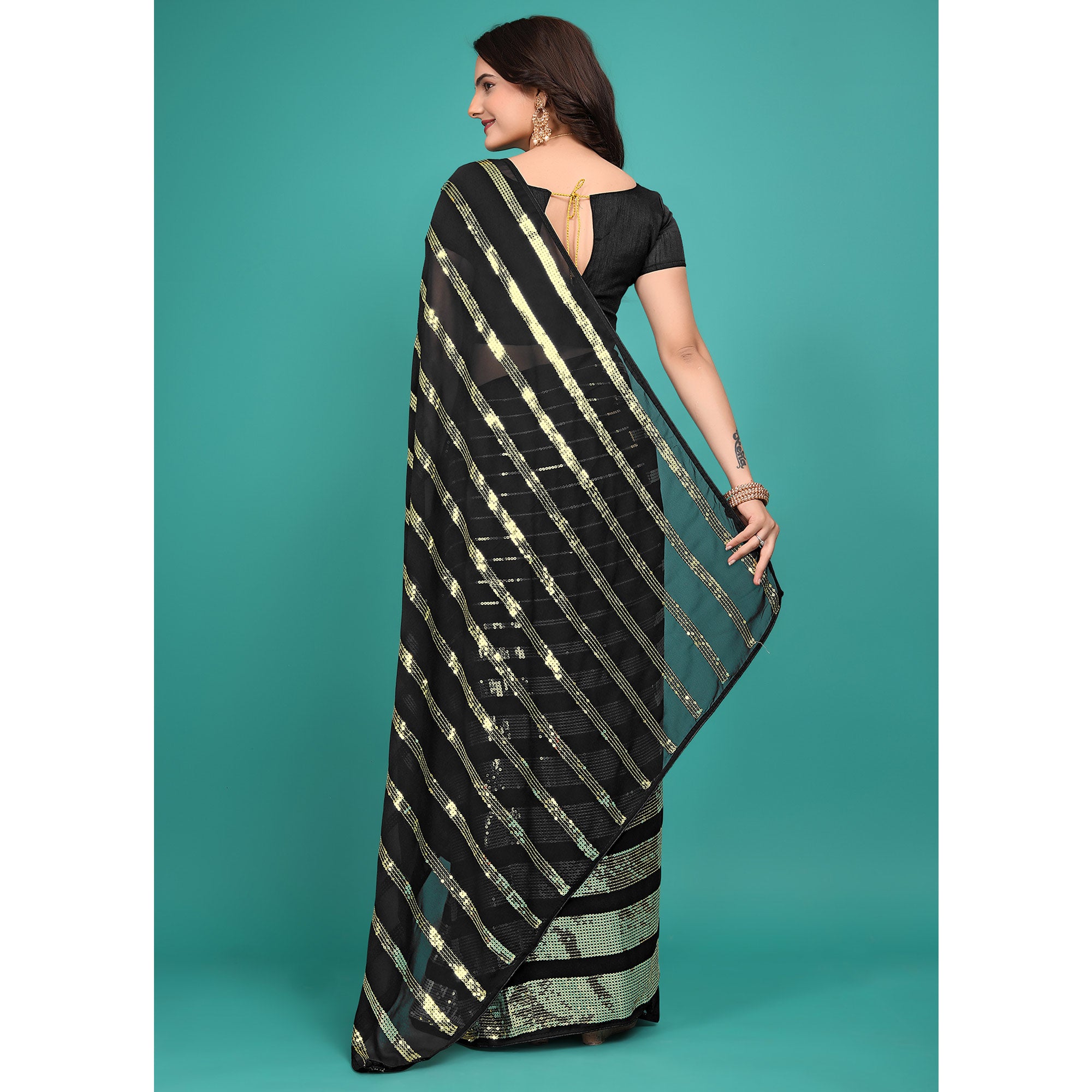 Black Sequins Embroidered Georgette Saree