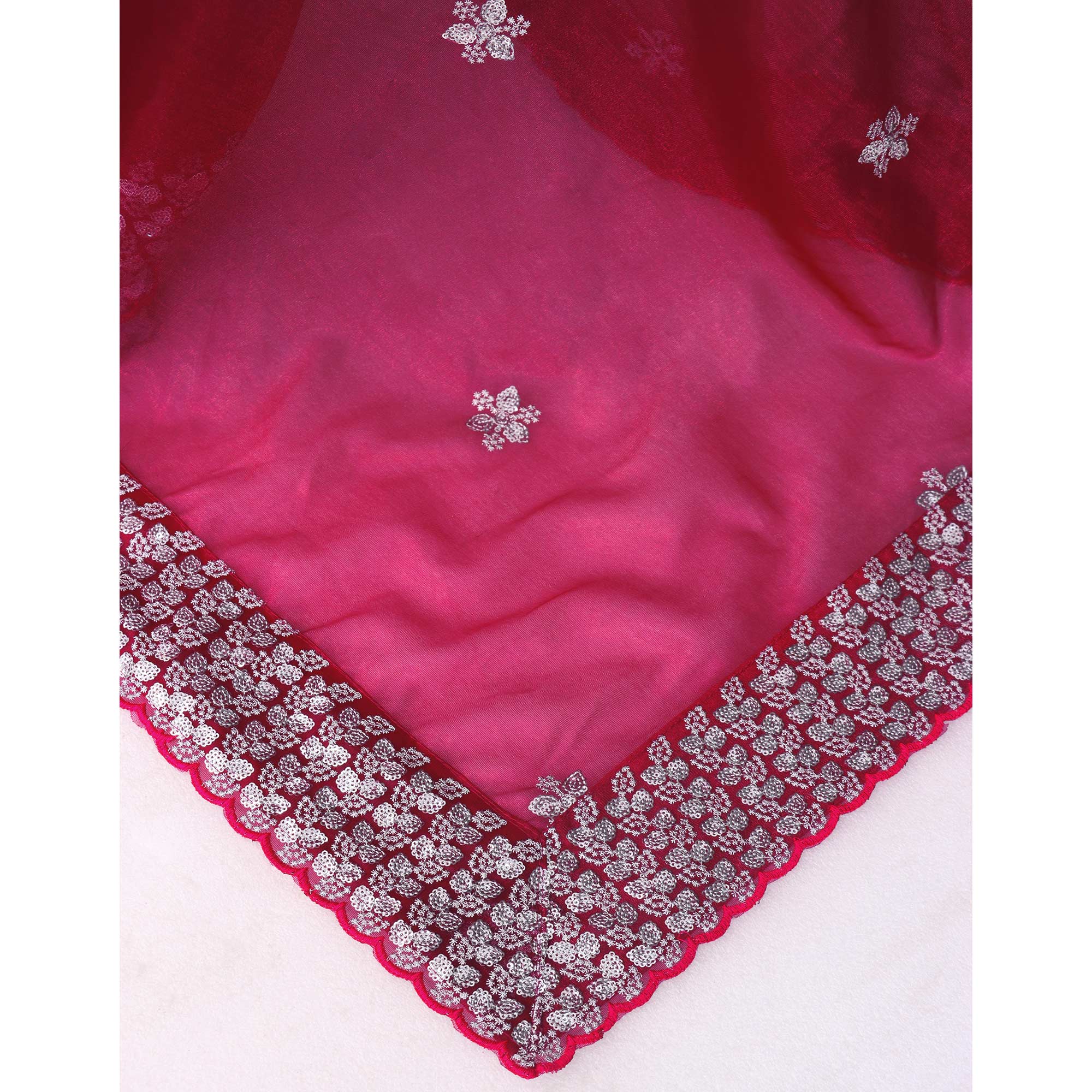 Pink Floral Embroidered Net Saree