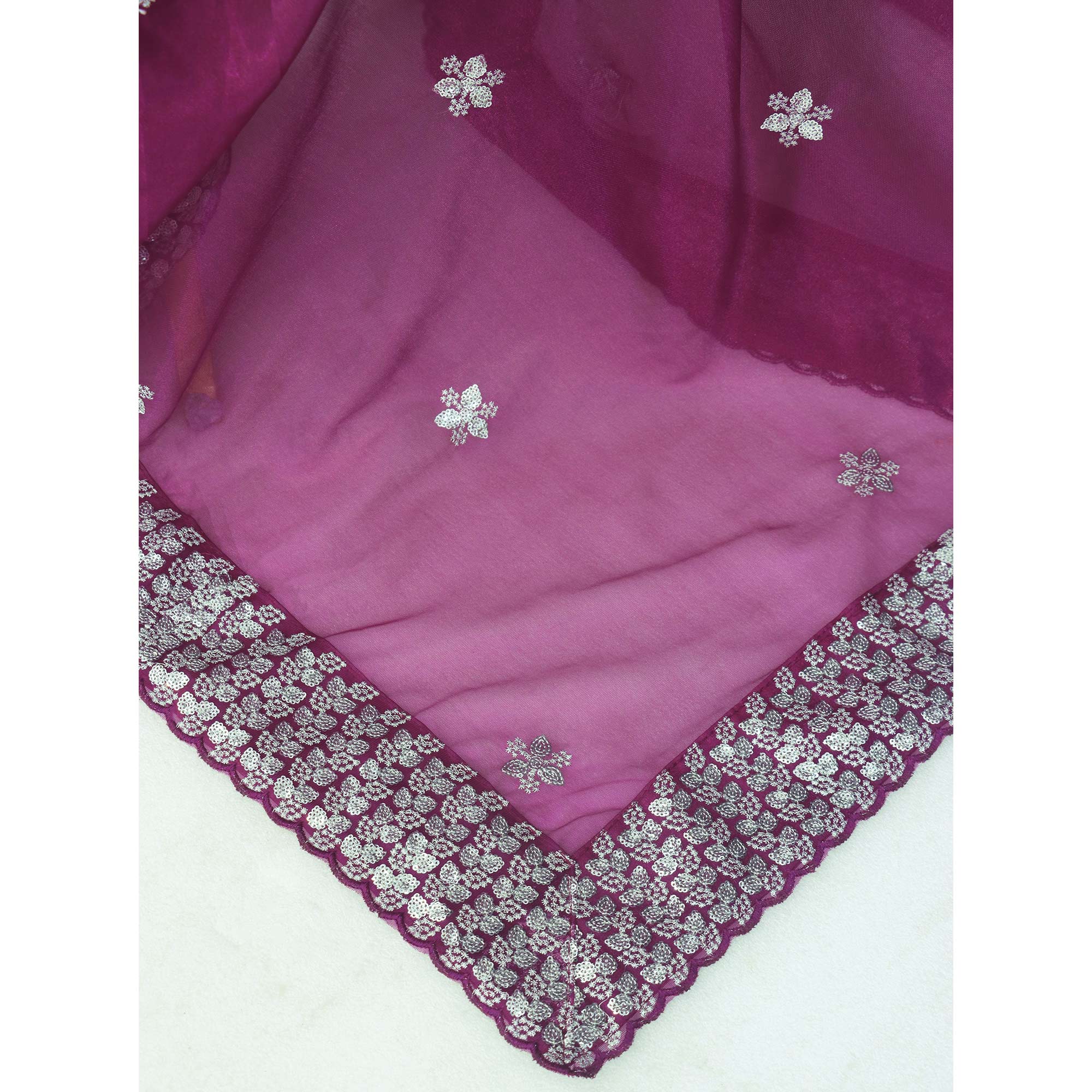 Purple Floral Embroidered Net Saree