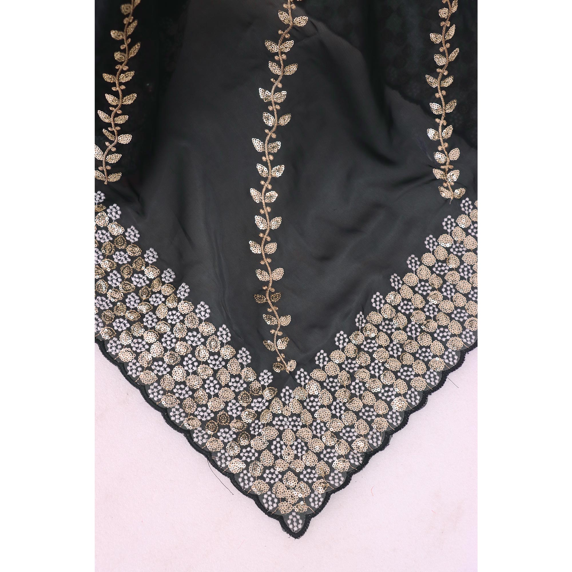 Black Sequins Embroidered Satin Saree