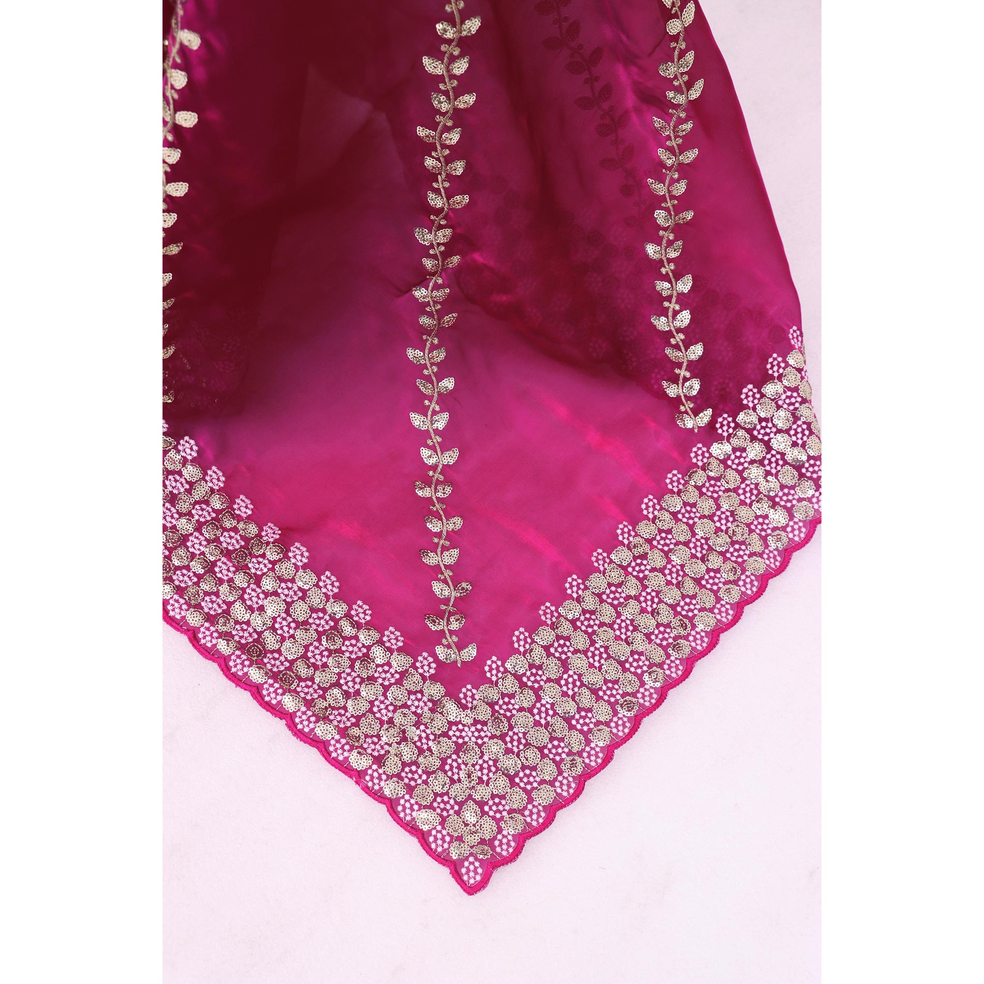 Pink Sequins Embroidered Satin Saree
