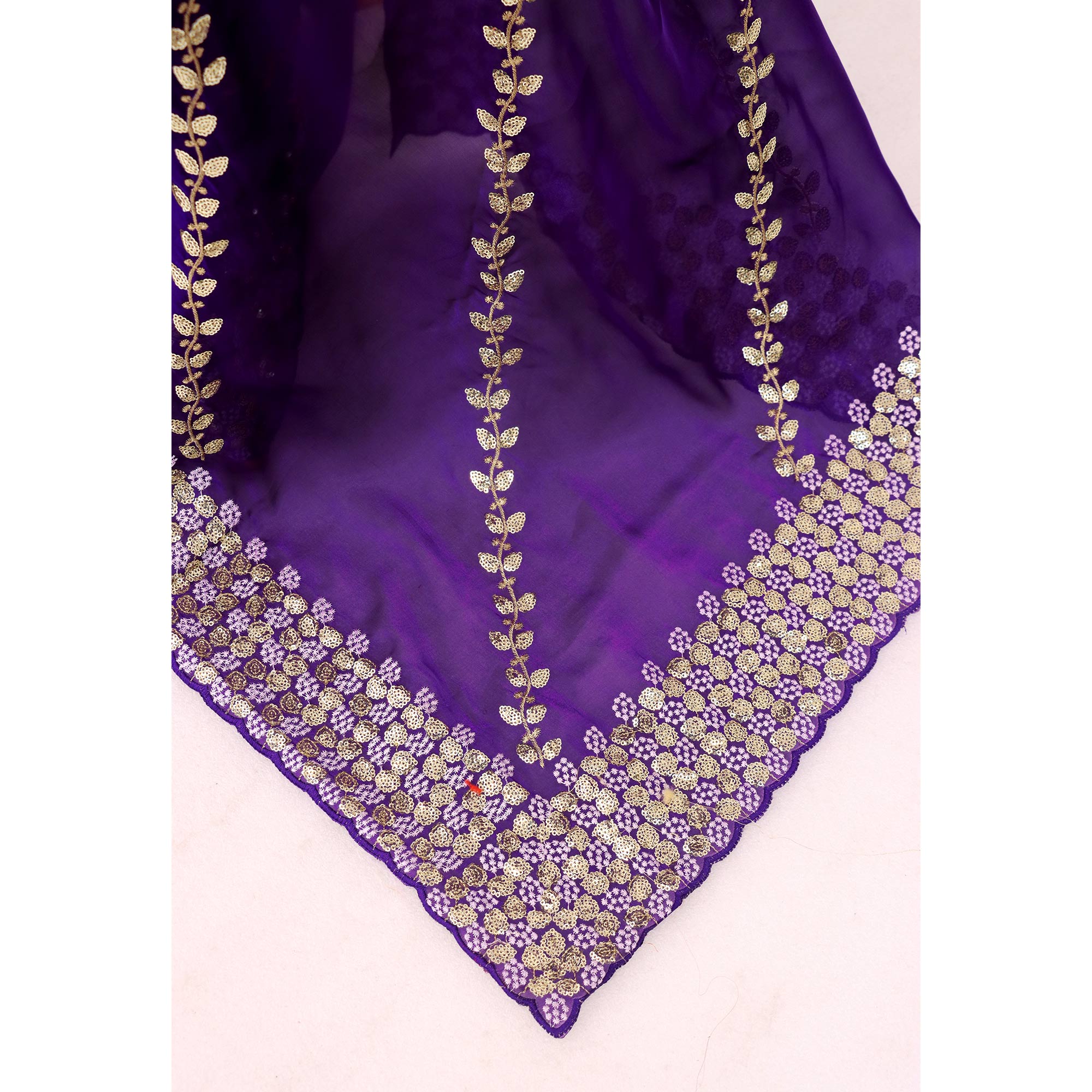 Purple Sequins Embroidered Satin Saree