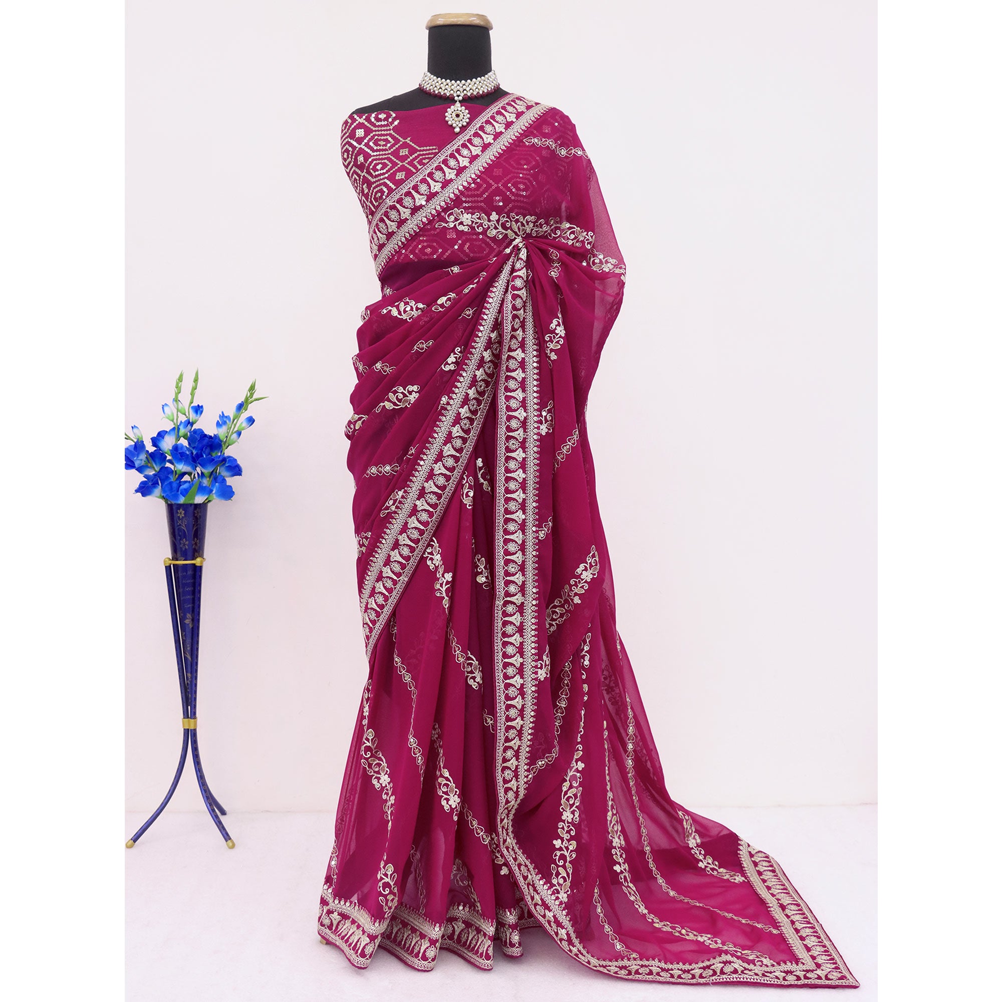 Pink Sequins Embroidered Georgette Saree