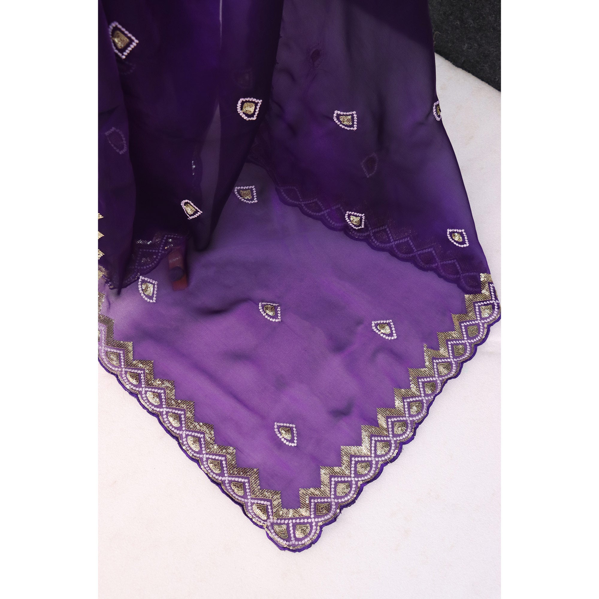 Violet Sequins Embroidered Satin Saree
