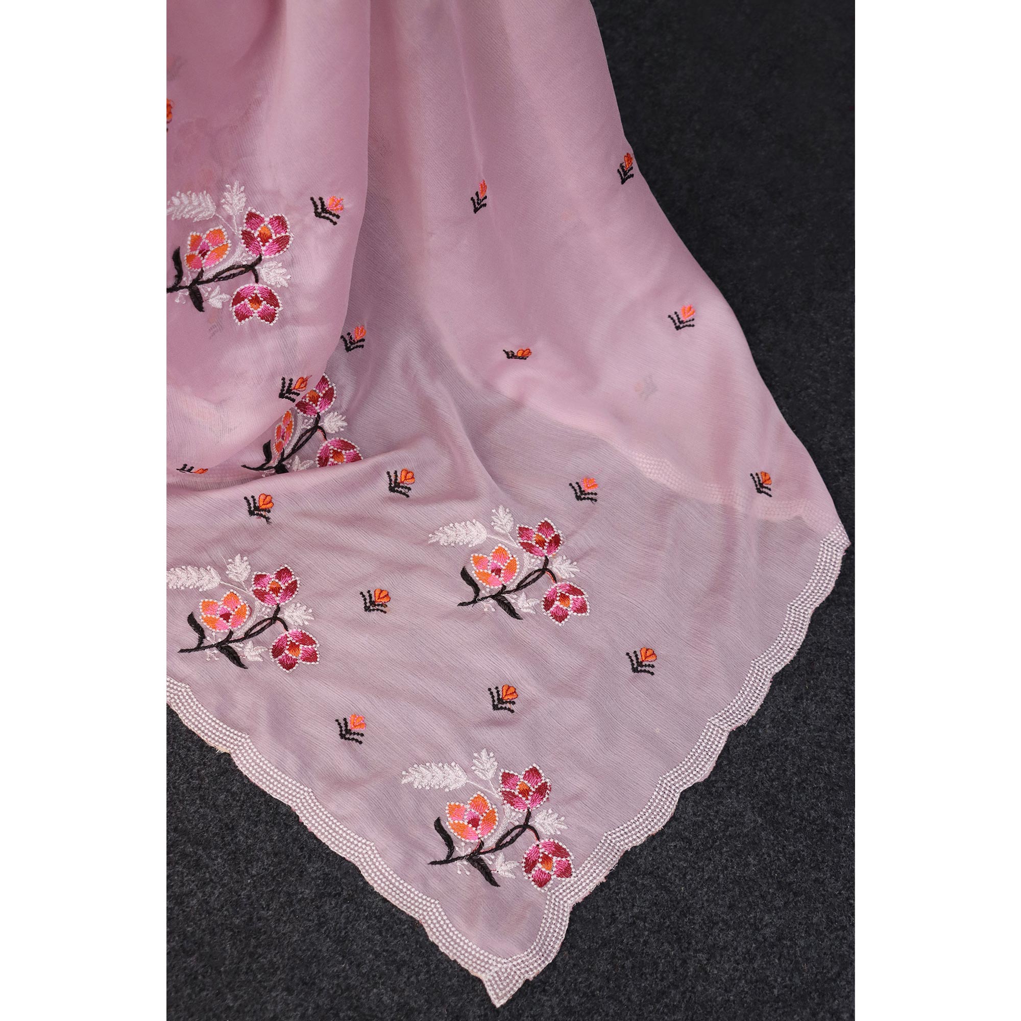 Pink Floral Embroidered Chiffon Saree