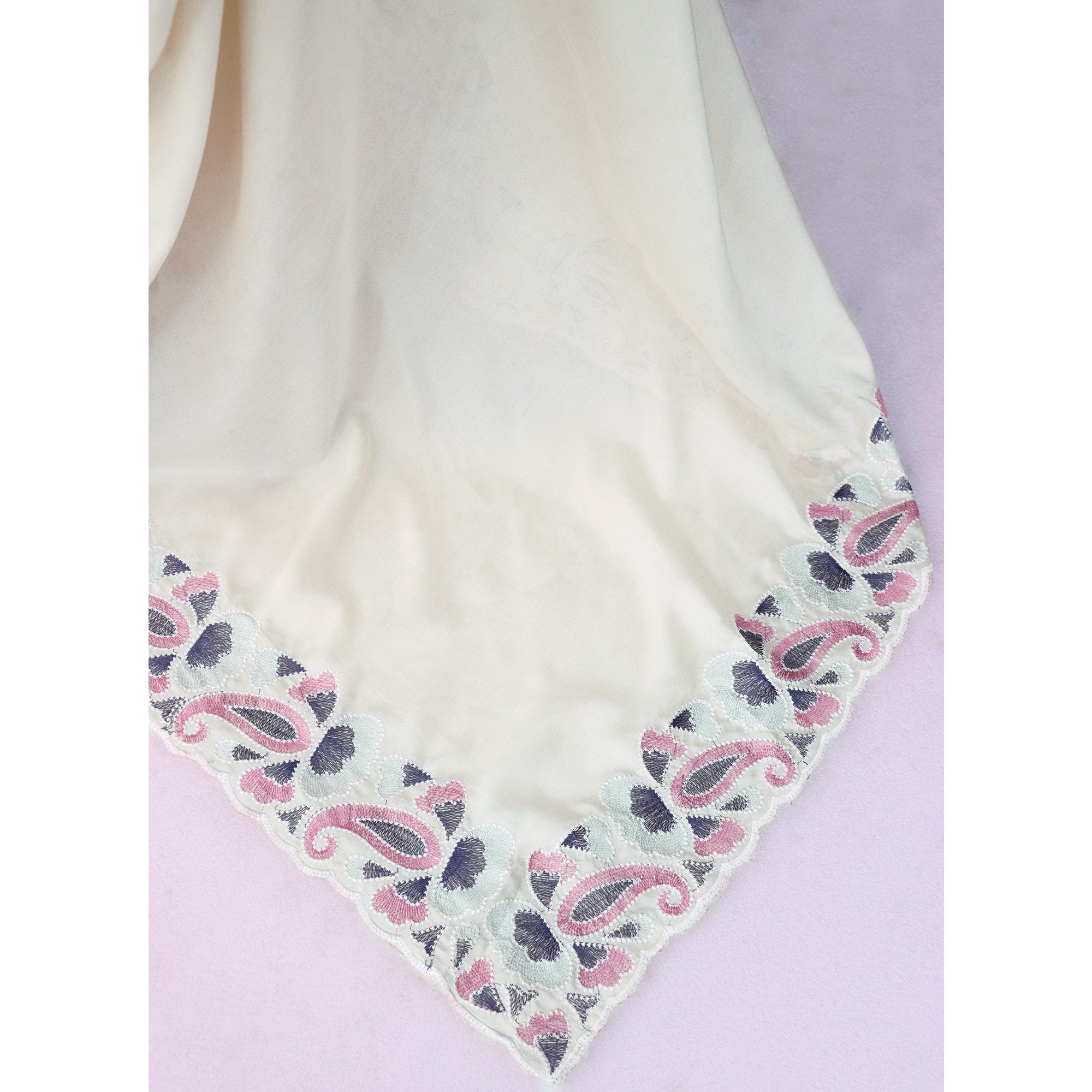 Cream Floral Embroidered Vichitra Silk Saree