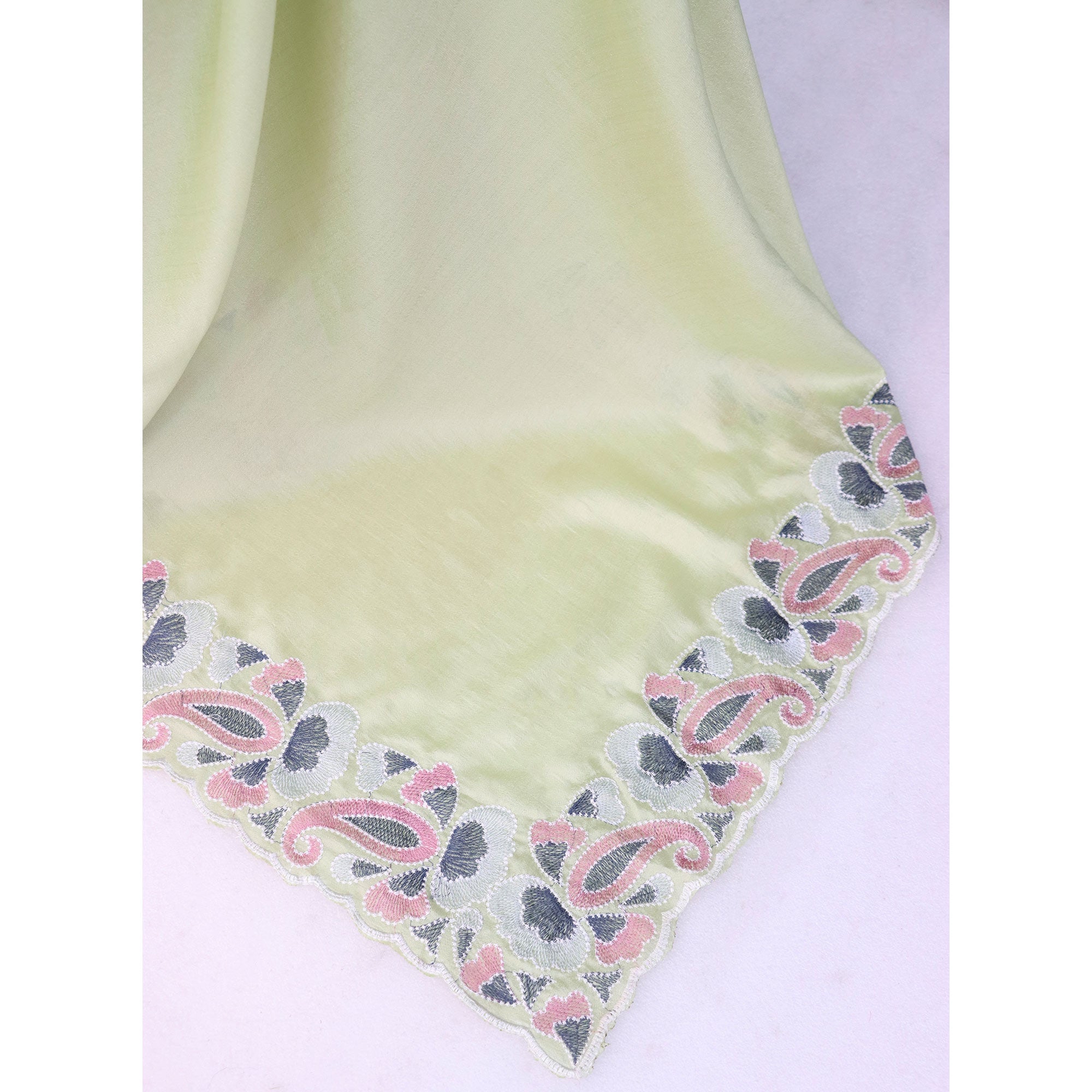 Green Floral Embroidered Vichitra Silk Saree