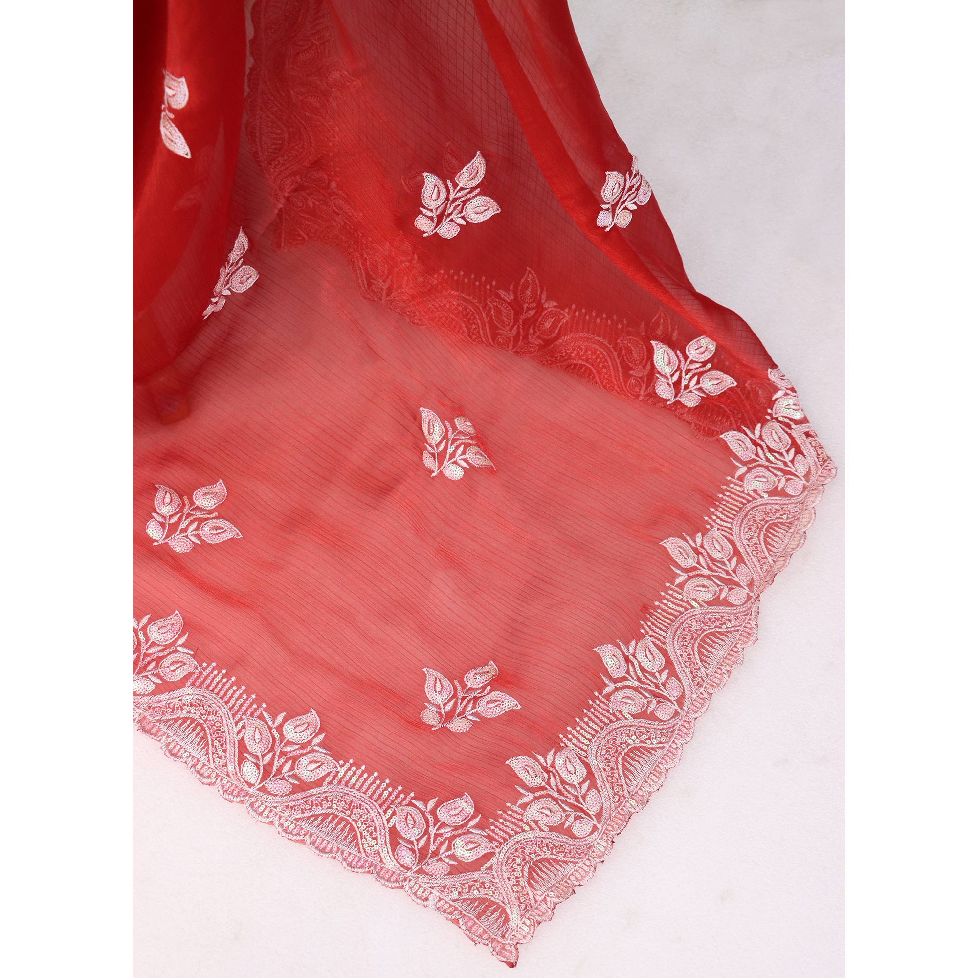 Maroon Sequins Embroidered Chiffon Saree