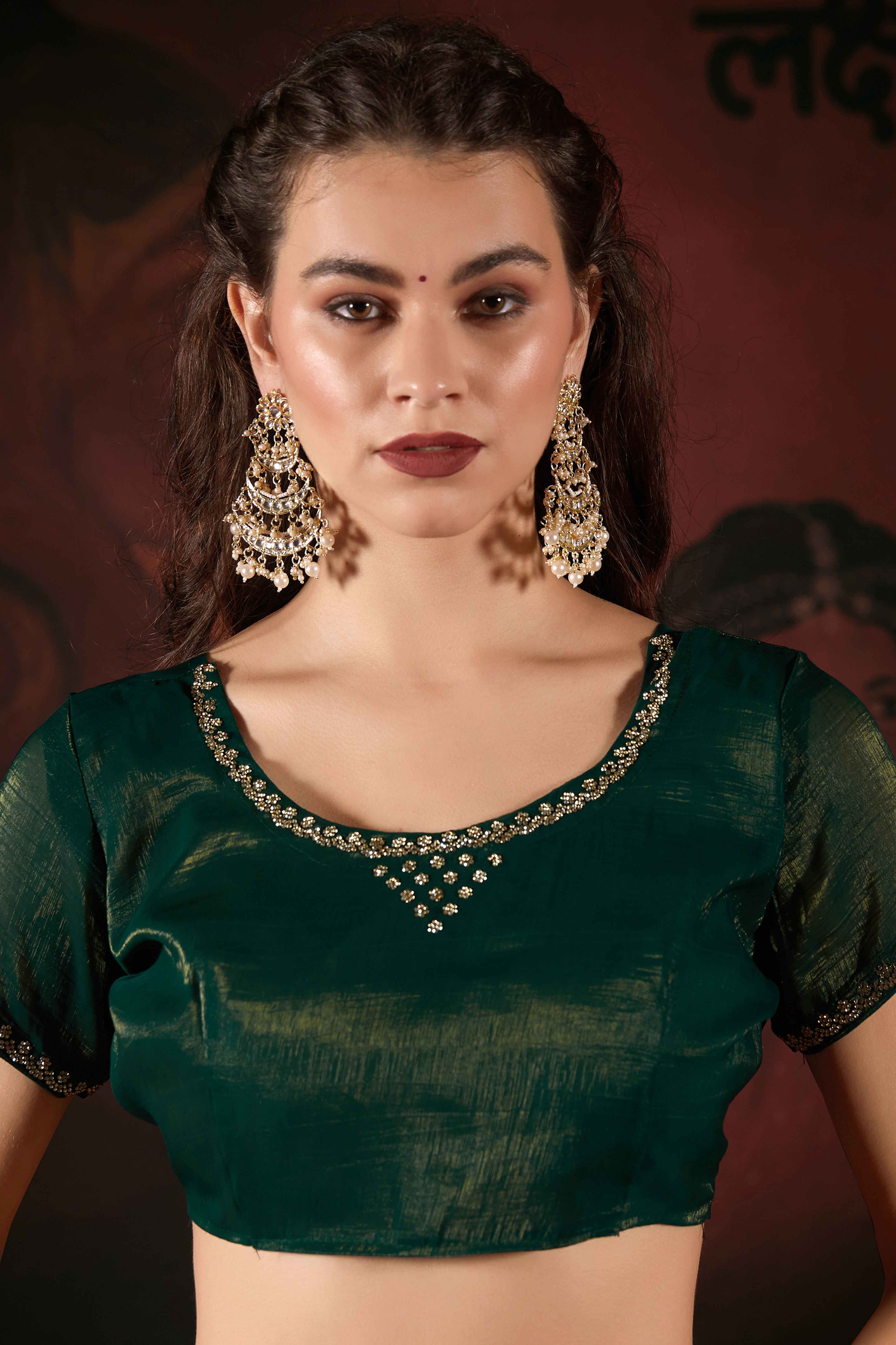 Bottle Green Solid With Zarkan Border Art Silk Saree With Belt