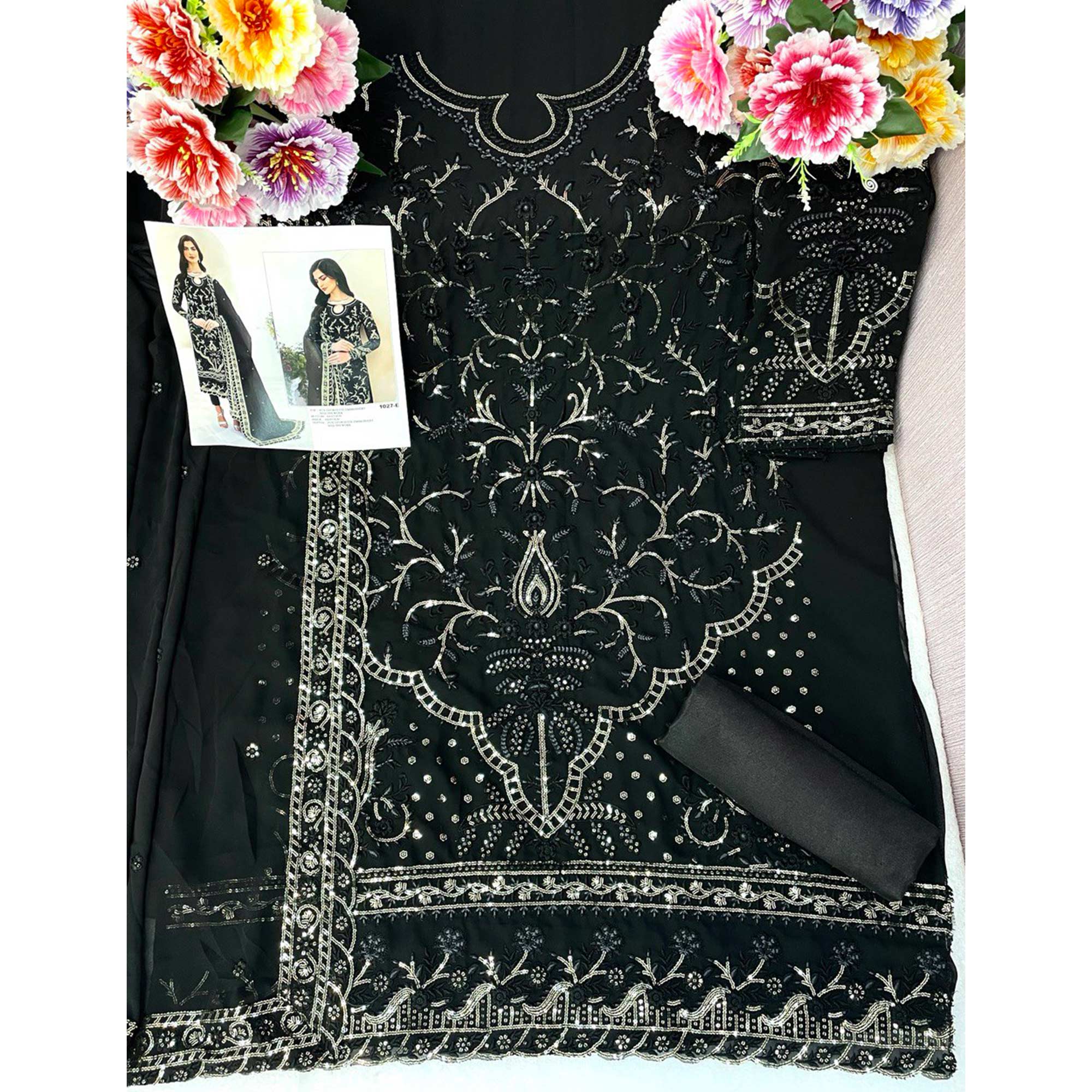 Black Sequins Embroidered Georgette Pakistani Suit