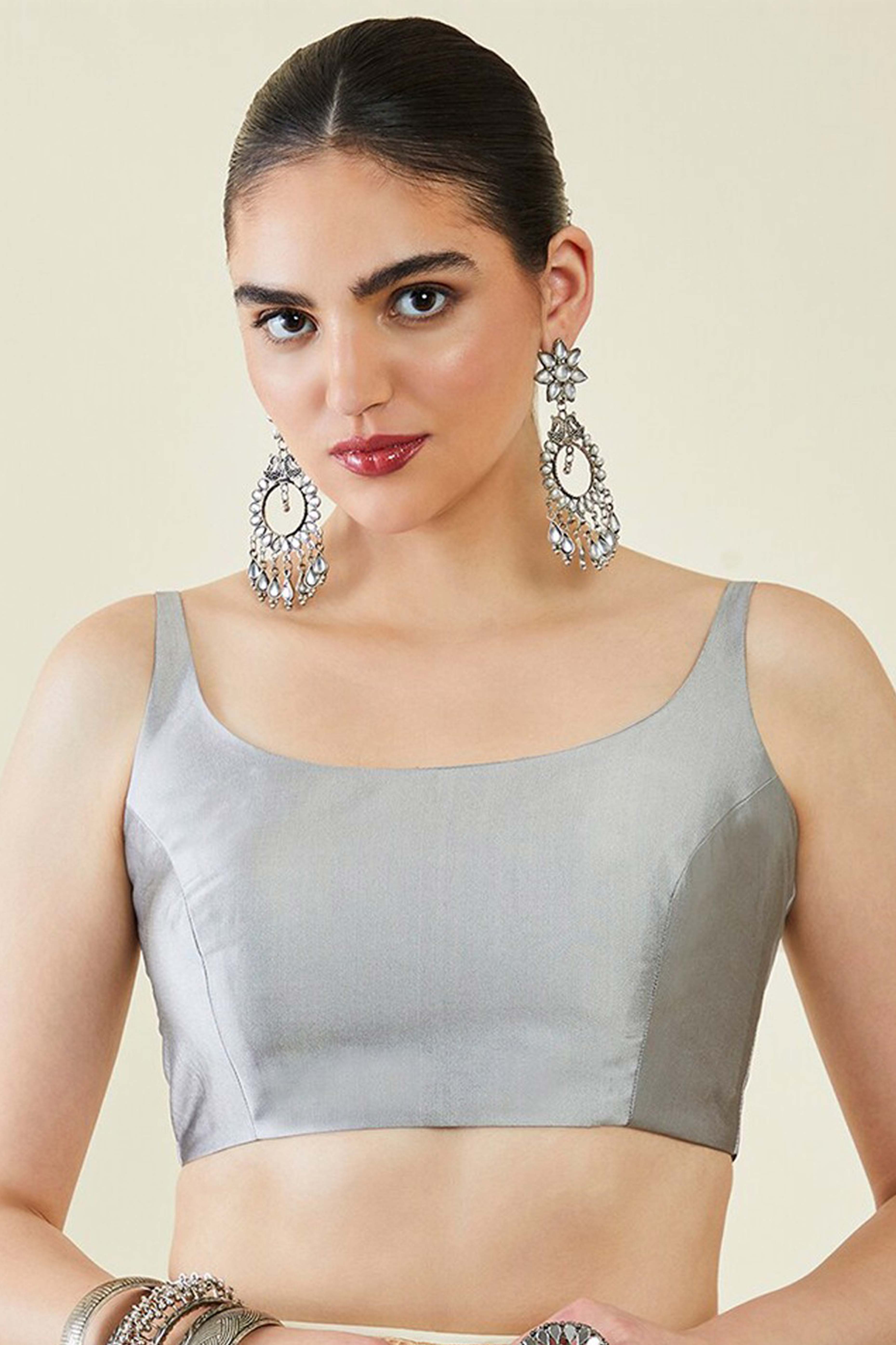 Green & Grey Floral Gota Patti Work Organza Silk Half & Half Saree