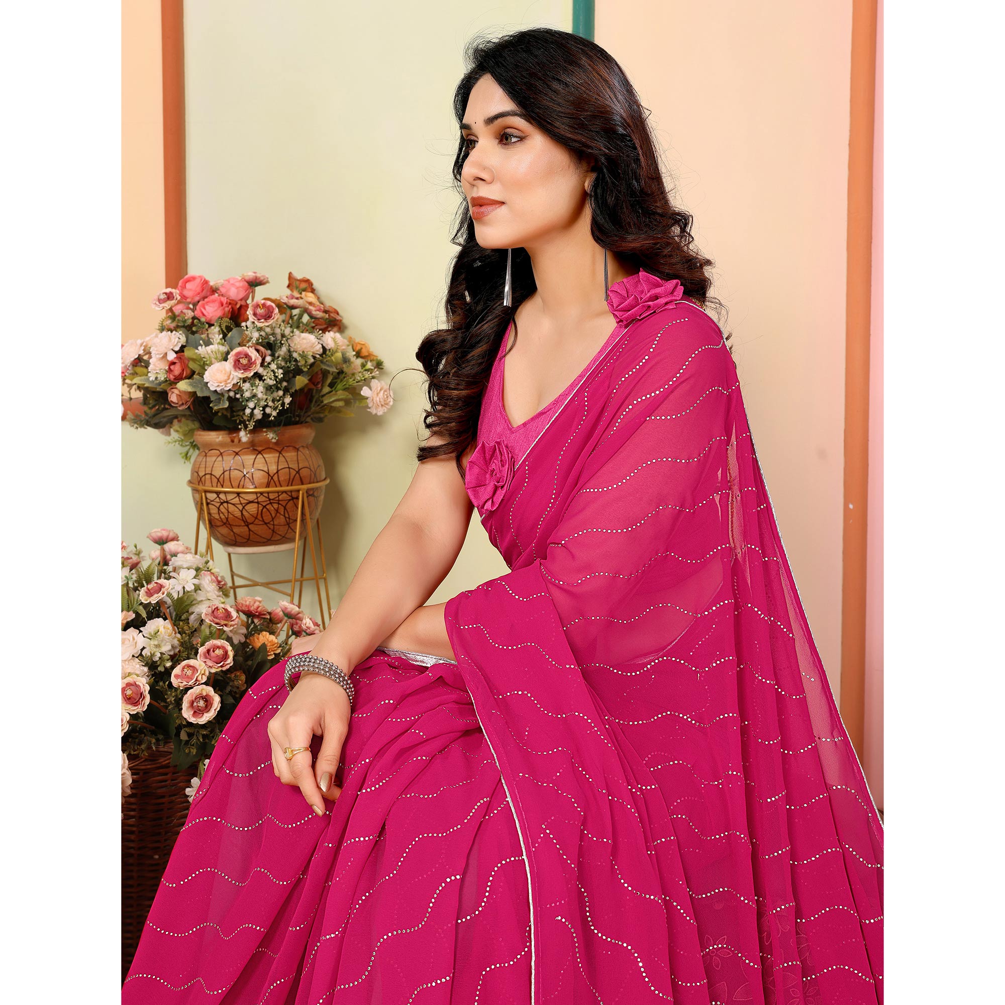 Pink Swarovski Work Embroidered Georgette Saree