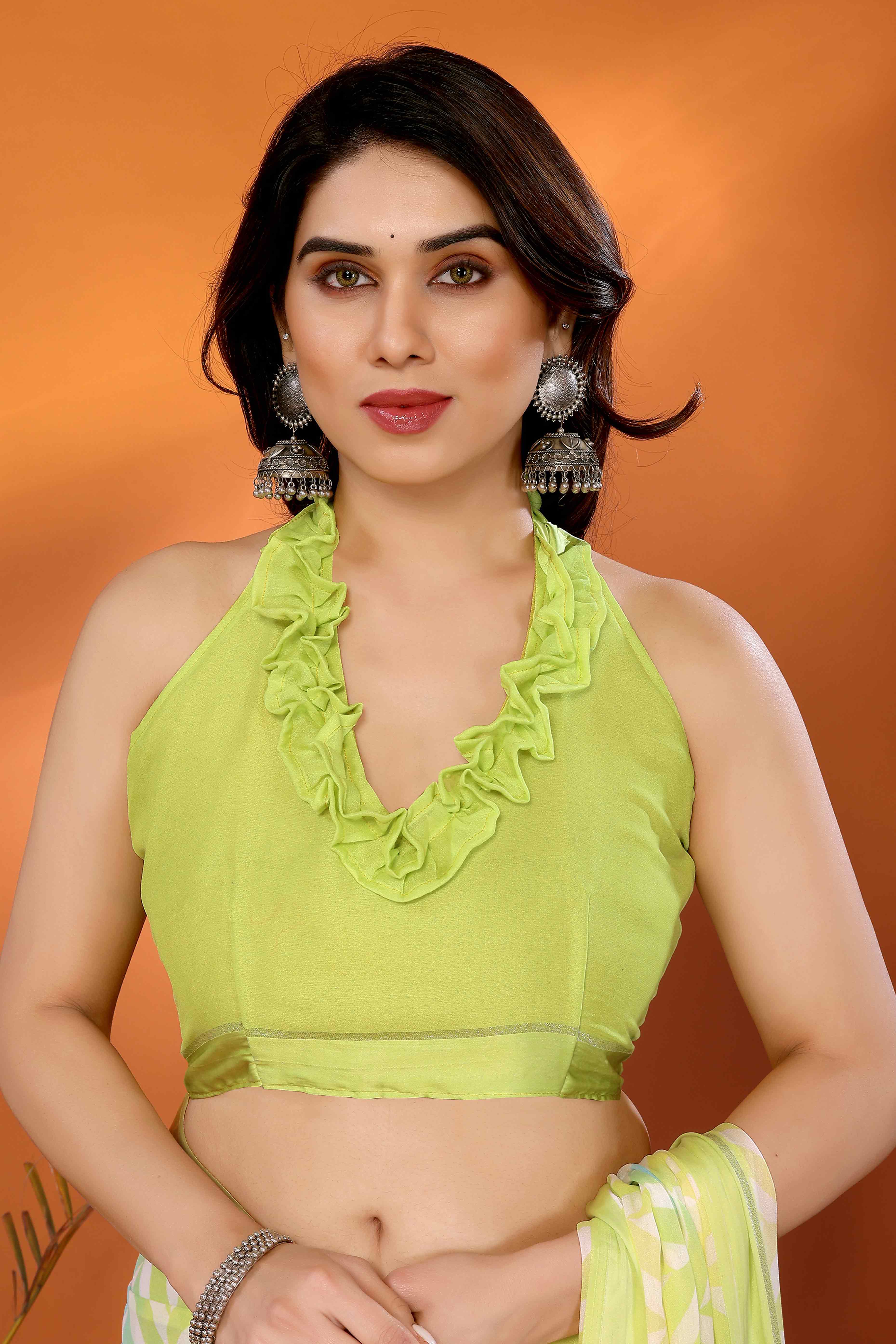 Mint Green Zig Zag Printed Satin Saree