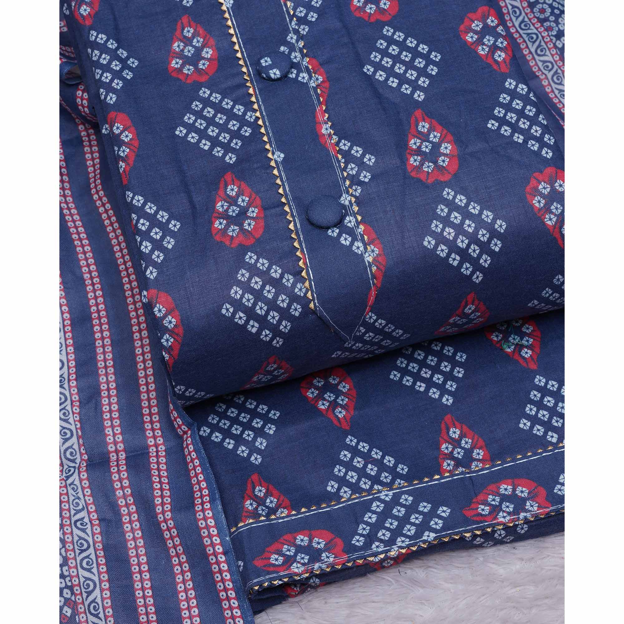 Blue Bandhani Printed Cotton Blend Dress Material