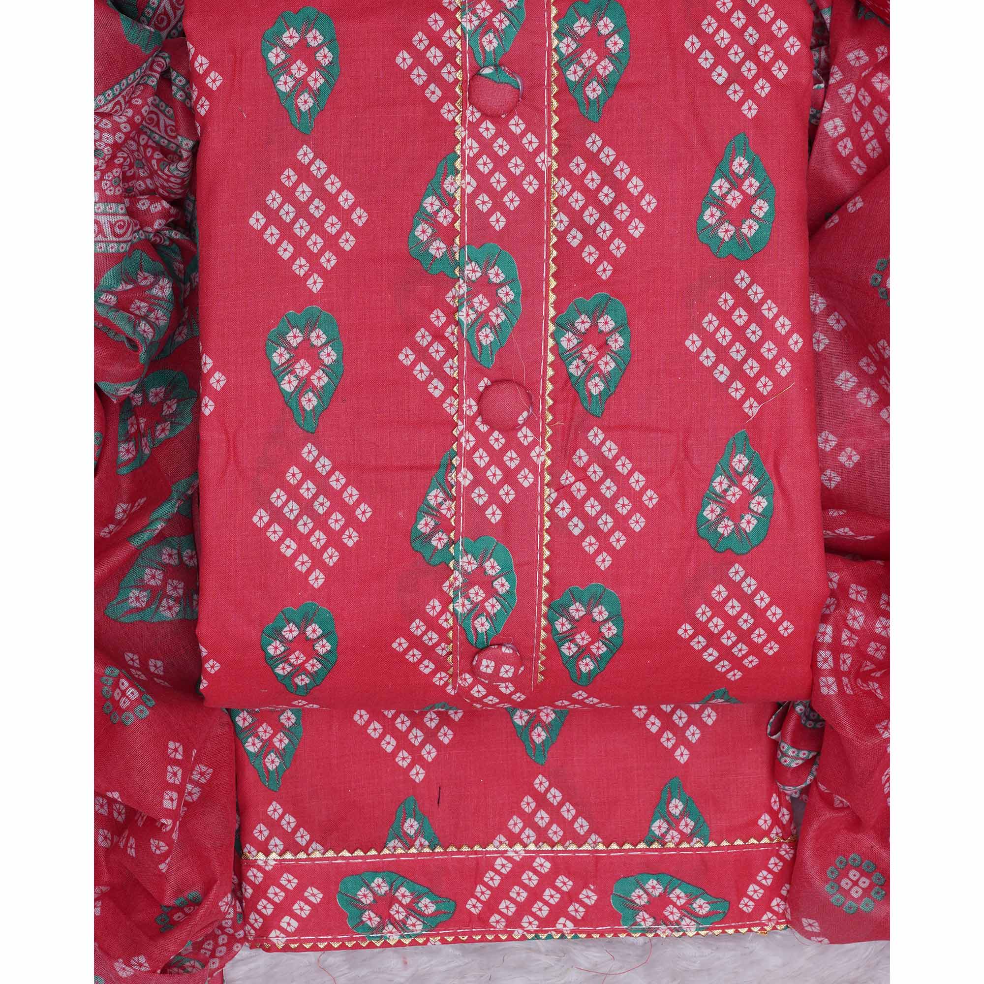 Gajari Pink Bandhani Printed Cotton Blend Dress Material